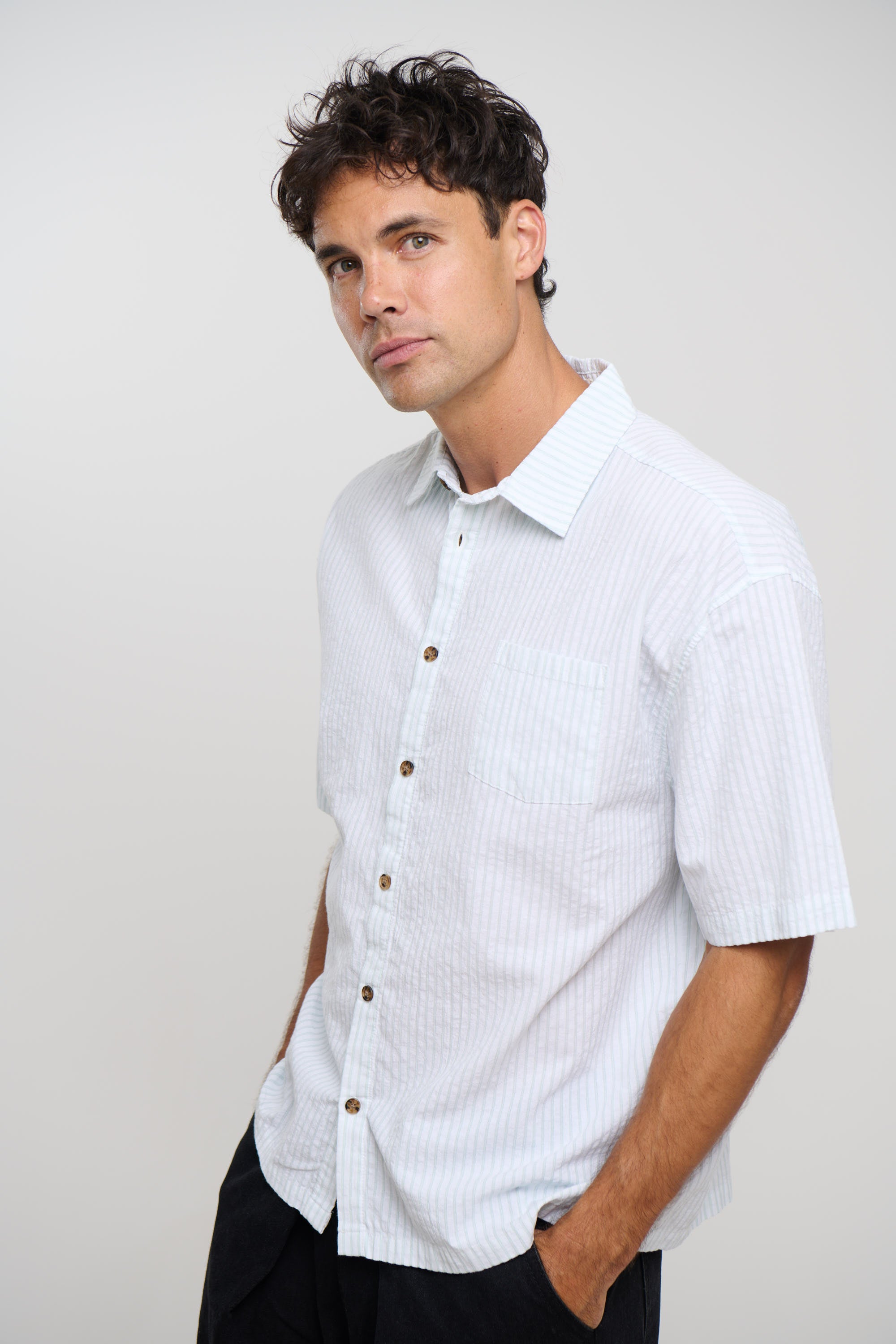 Nathaniel Drop Shirt Stripe Sage