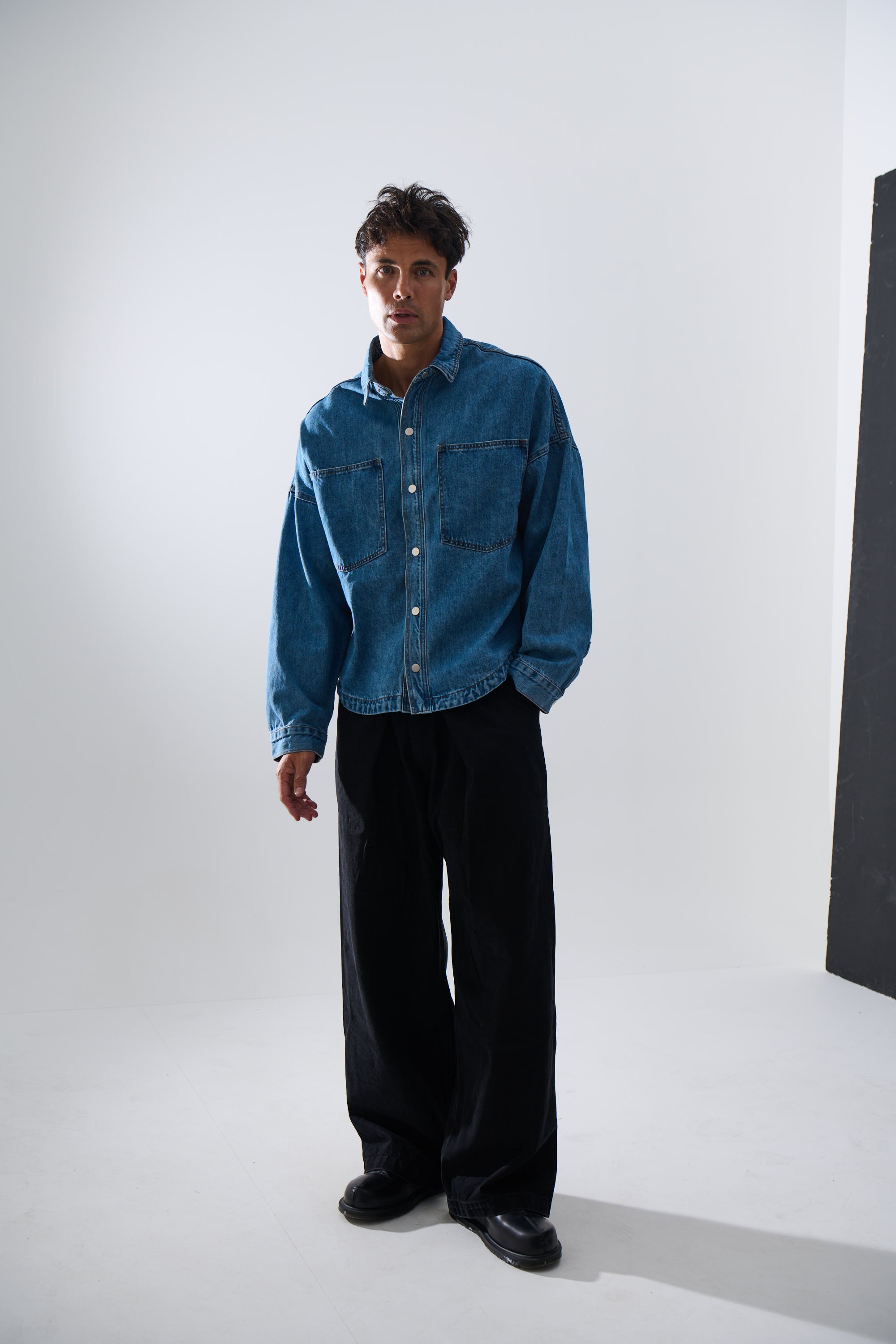 Drop Shoulder Denim Shirt Blue