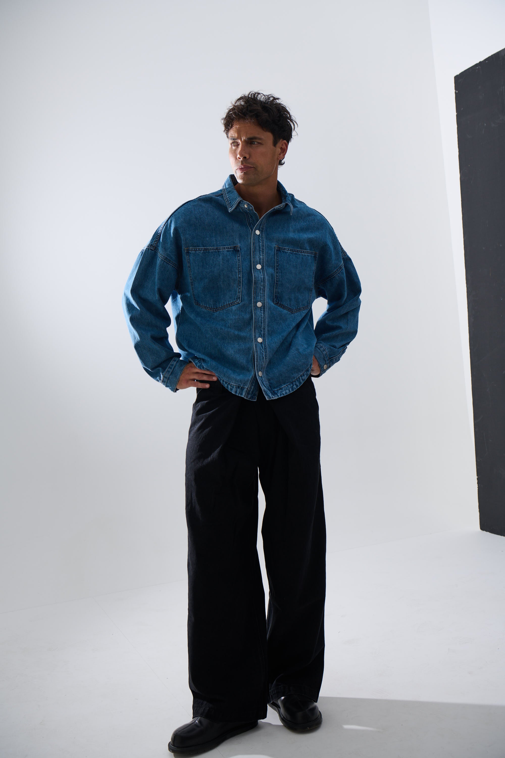 Drop Shoulder Denim Shirt Blue