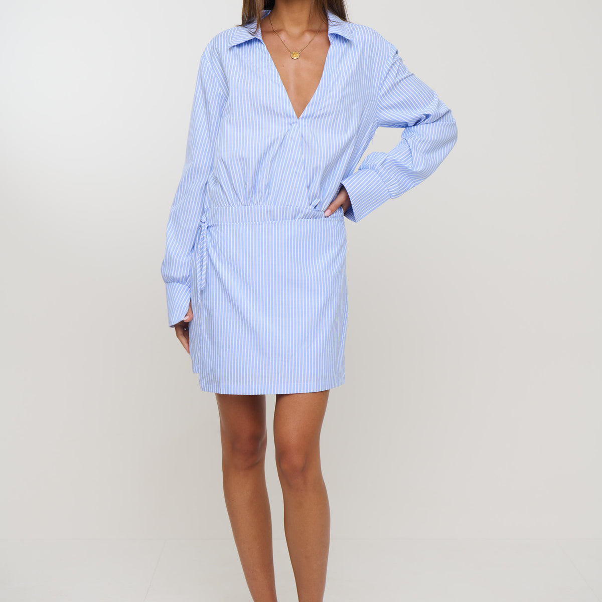 bronze snake long sleeve dress August Shirt Dress Blue