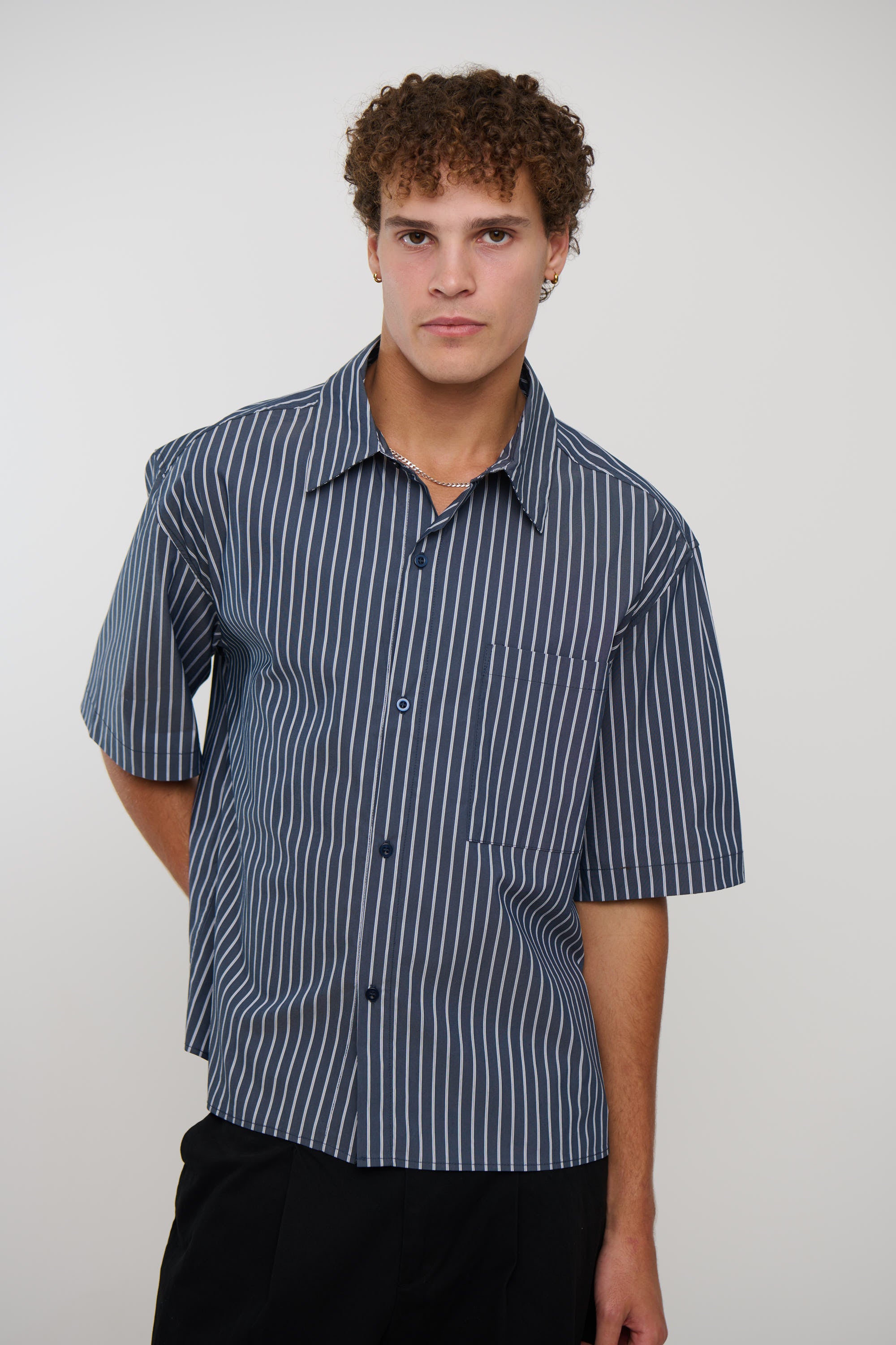 Scott Shirt Stripe Dark Blue