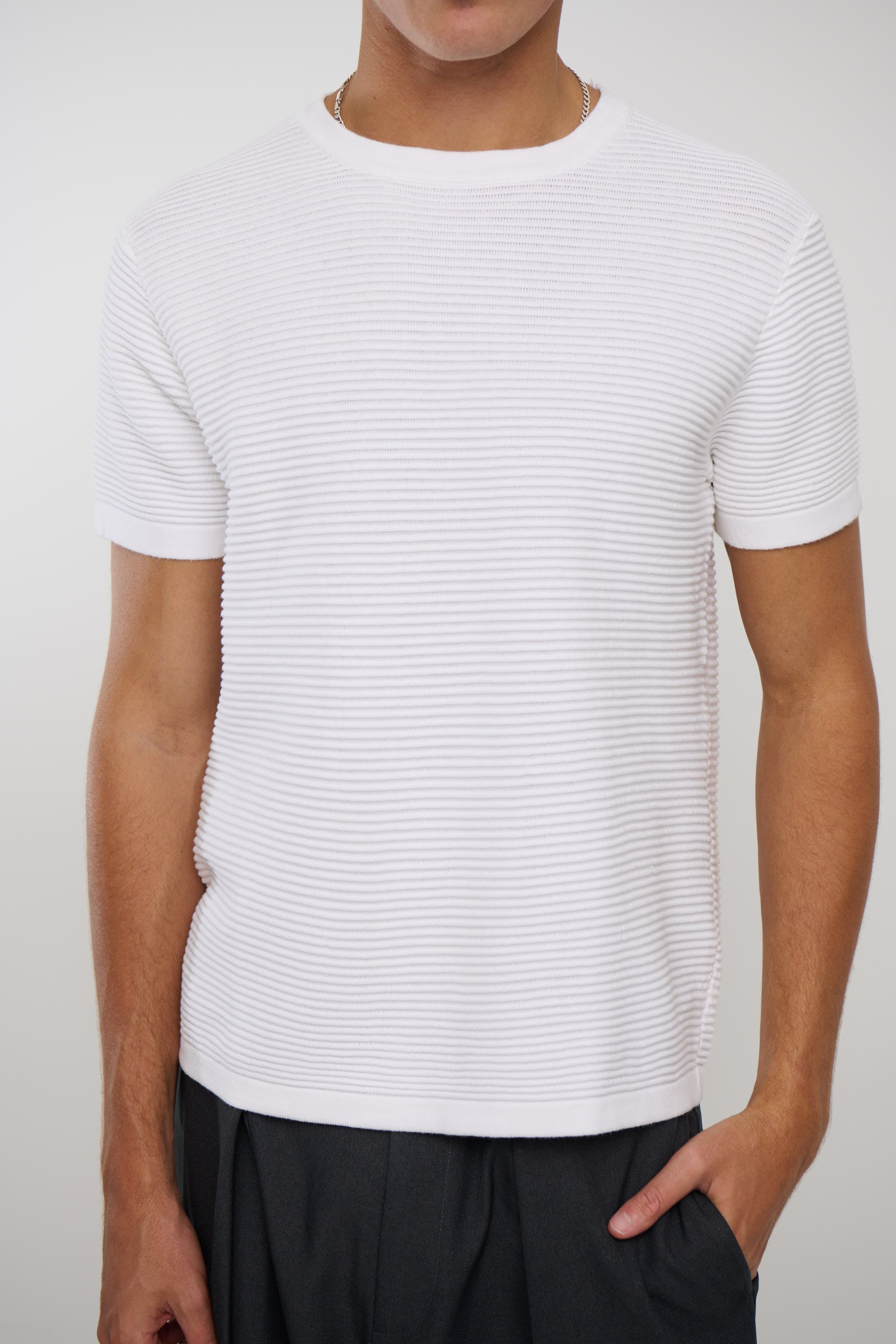 Horizontal Rib Knit Tee White
