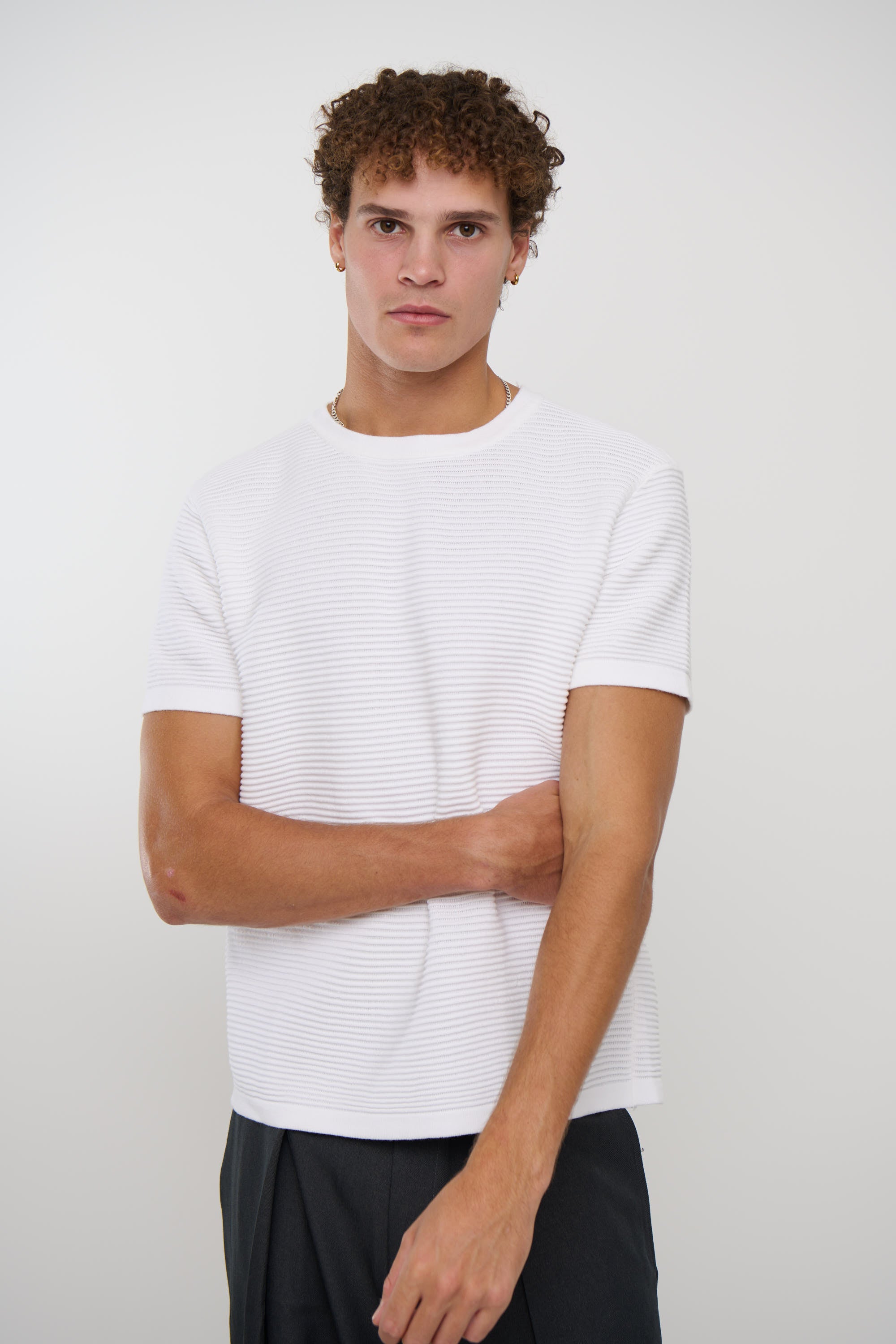 Horizontal Rib Knit Tee White