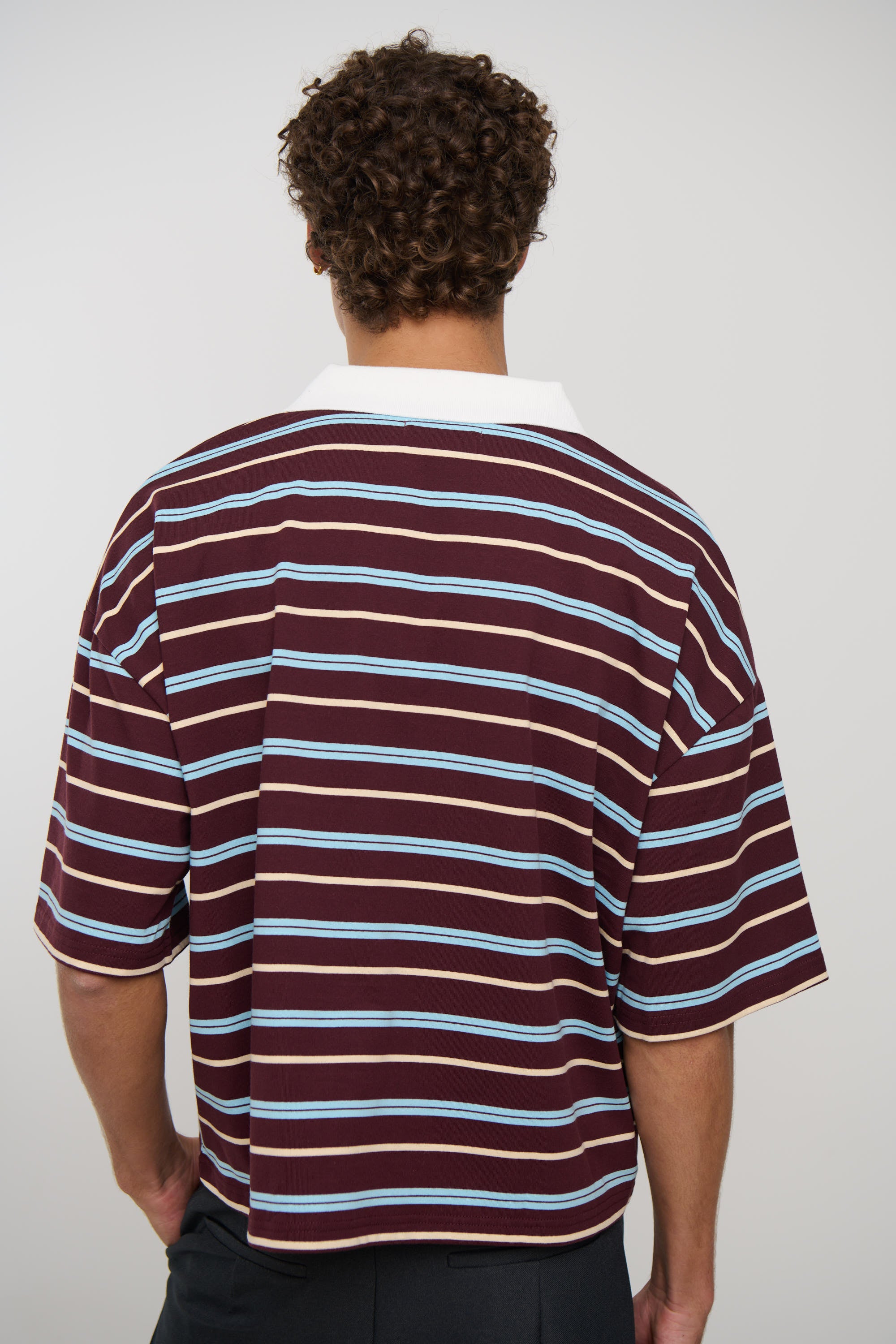 Jersey Crop Polo Wine Stripe