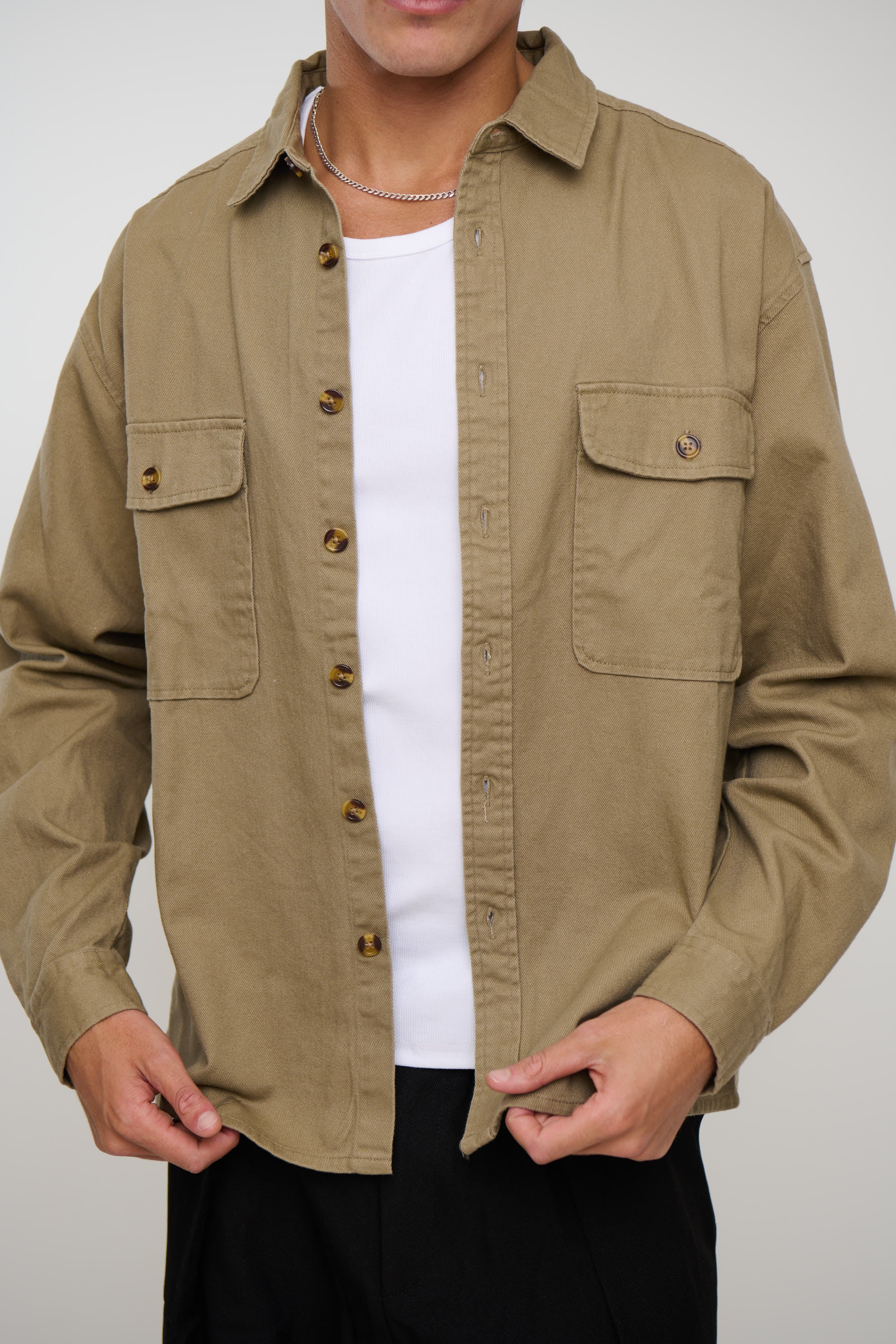 Mike Cotton Drill Shacket Khaki