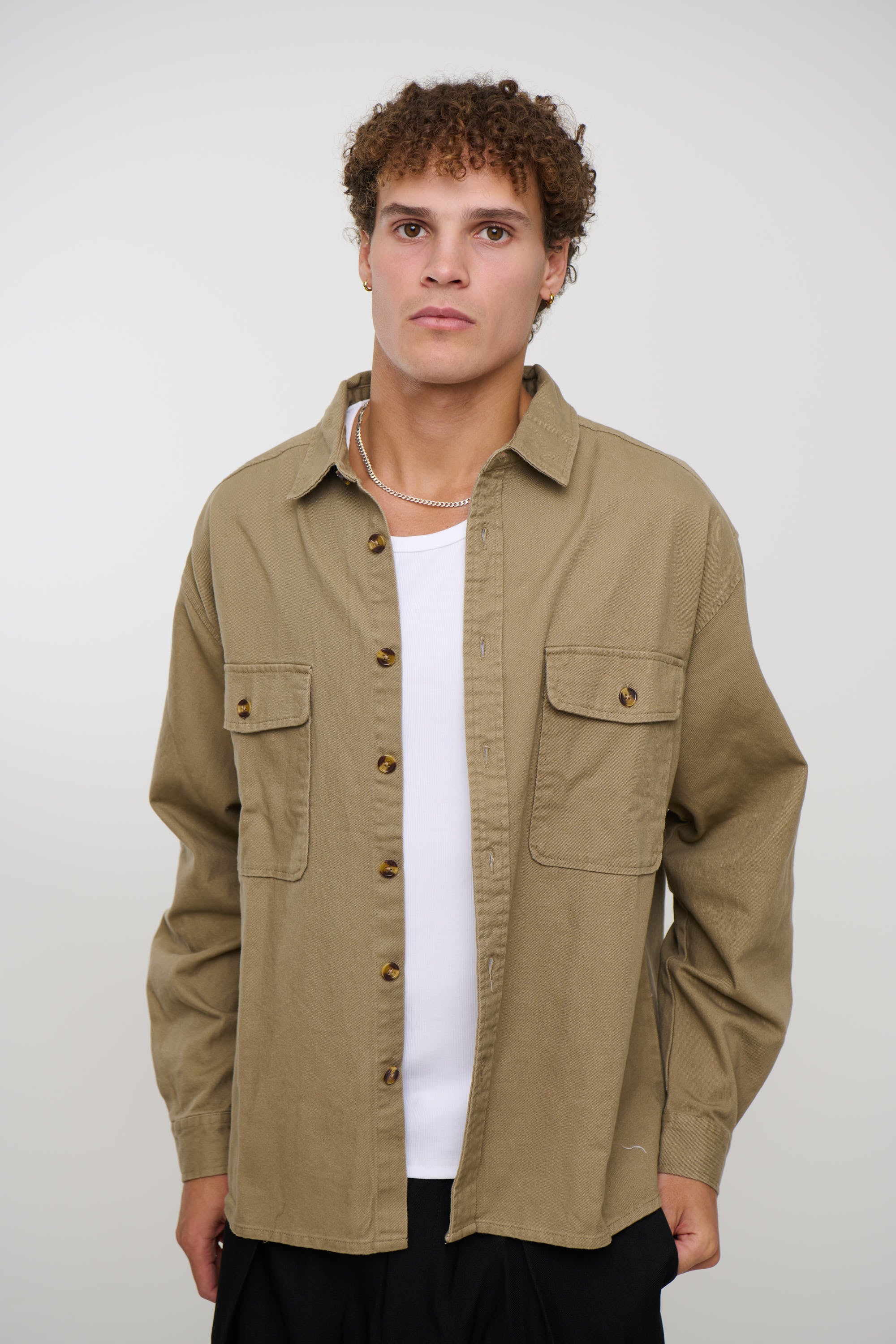 Mike Cotton Drill Shacket Khaki