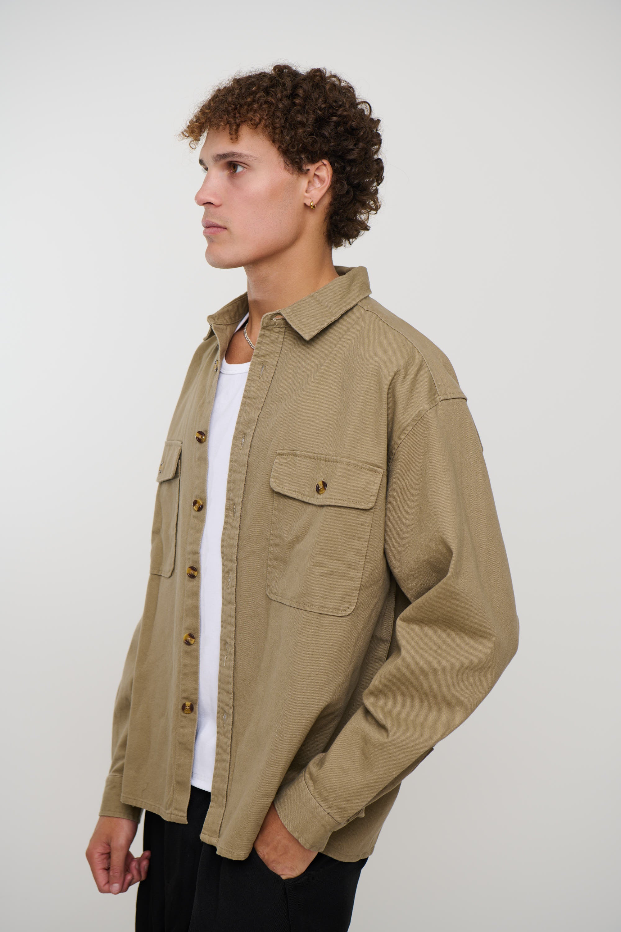 Mike Cotton Drill Shacket Khaki