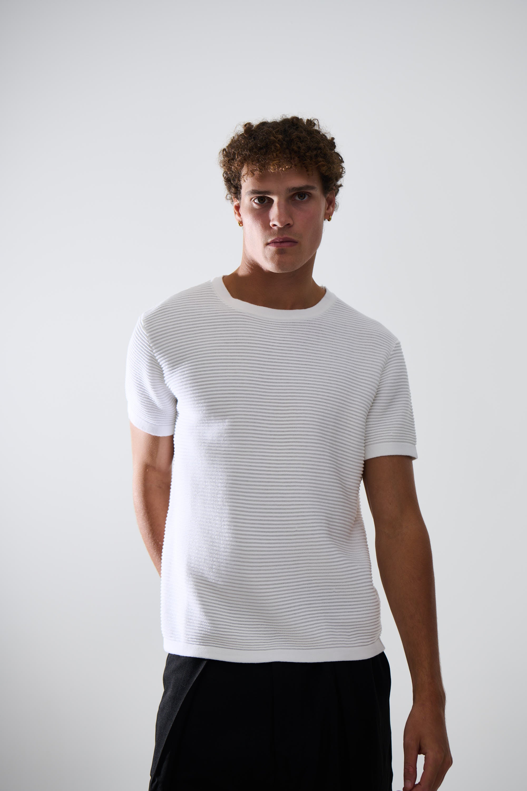 Horizontal Rib Knit Tee White