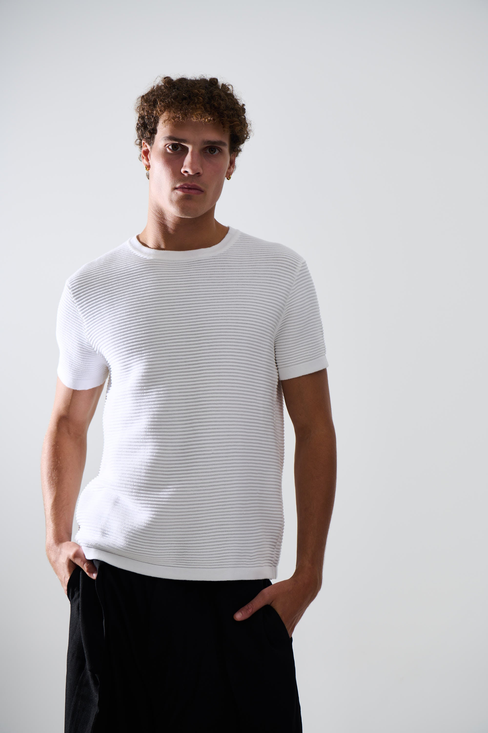 Horizontal Rib Knit Tee White