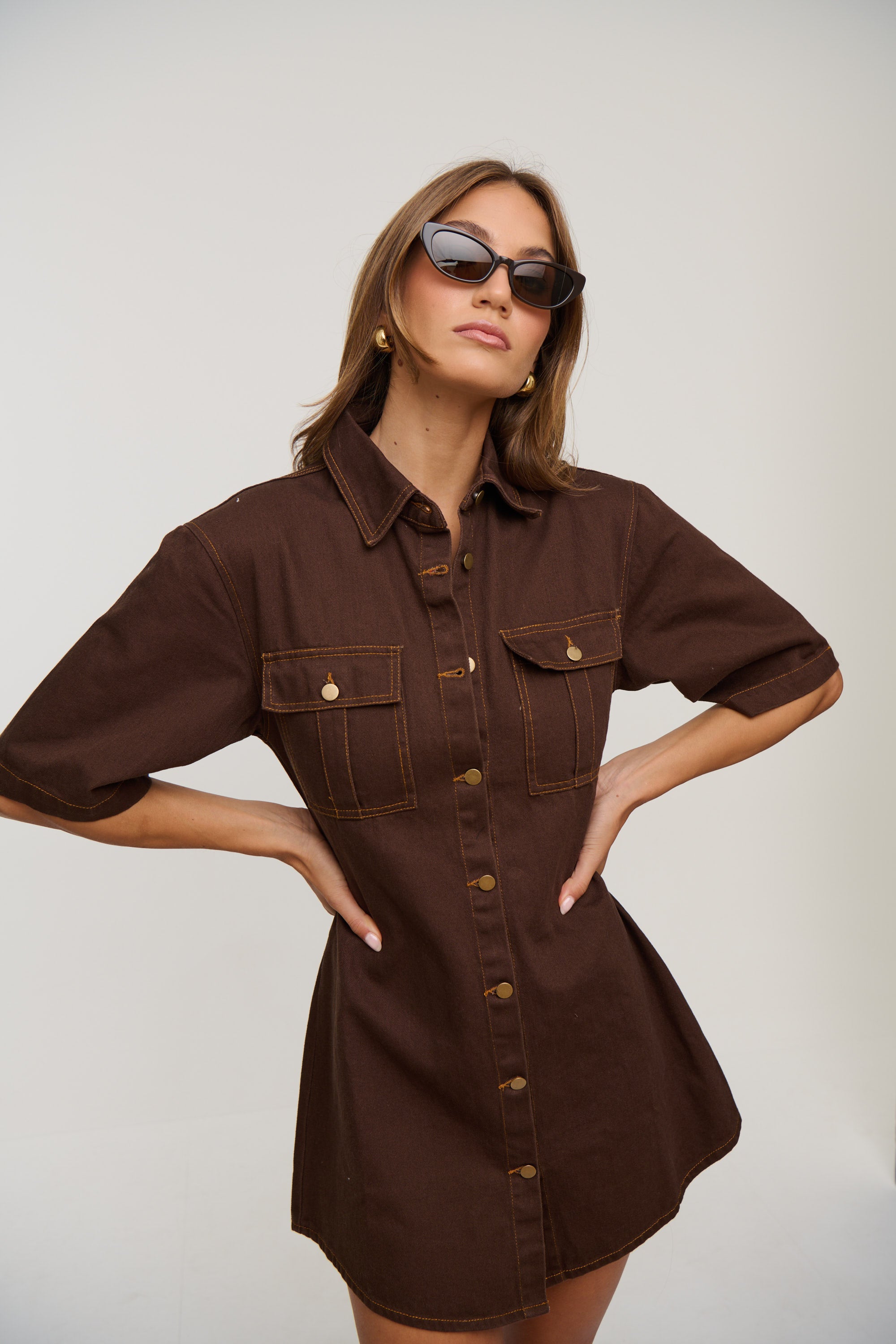 Kaneisha Denim Dress Chocolate