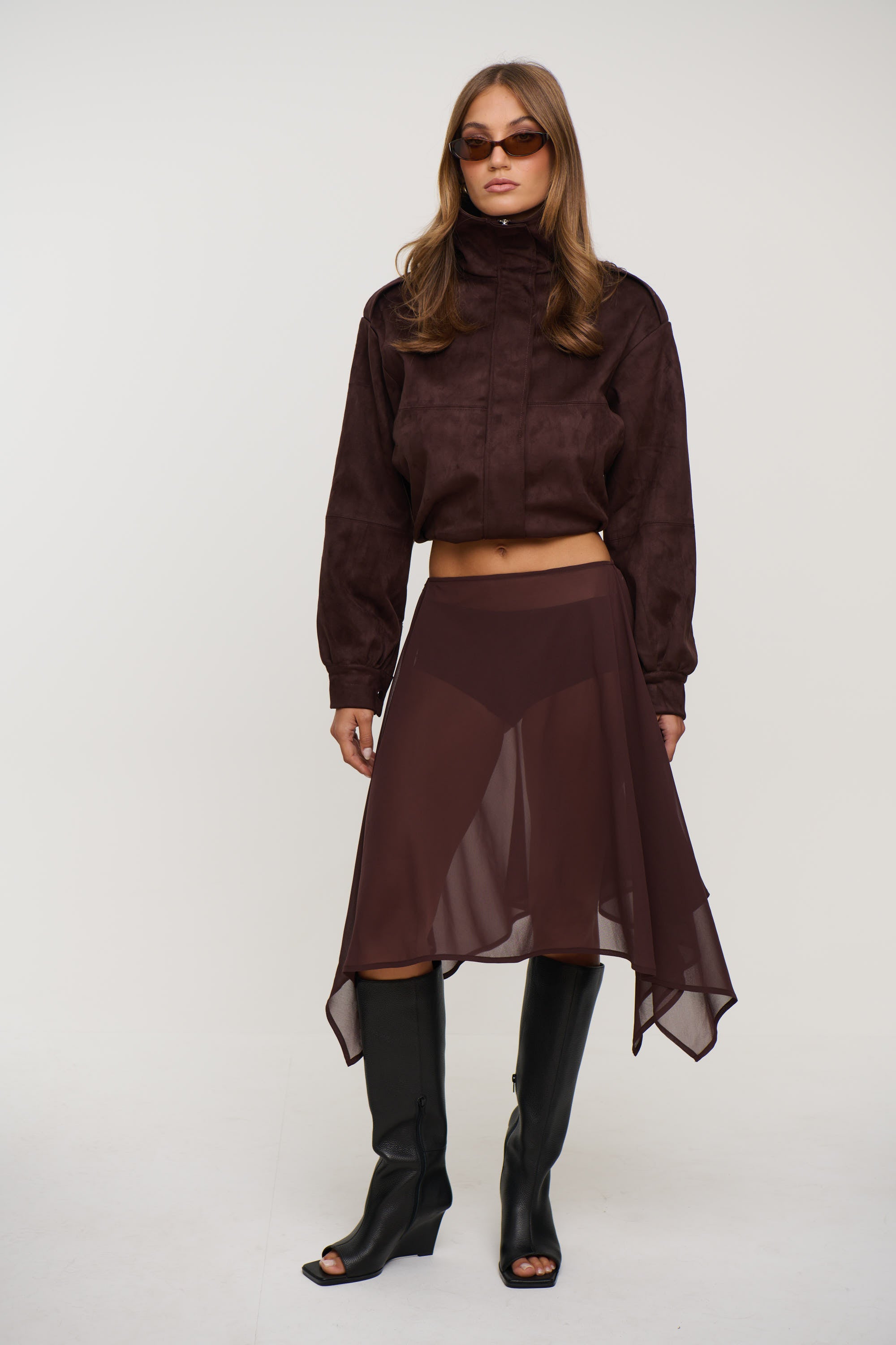 Misty Sheer Midi Skirt Chocolate