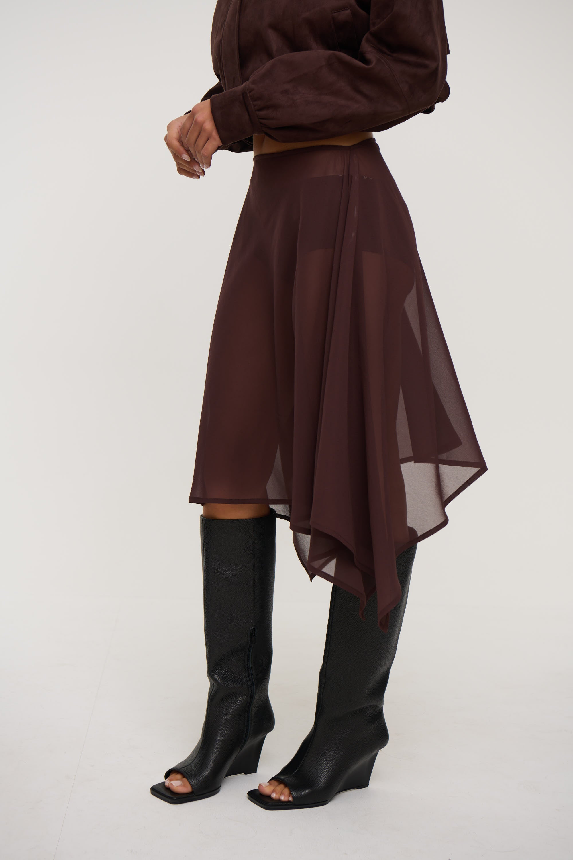 Misty Sheer Midi Skirt Chocolate