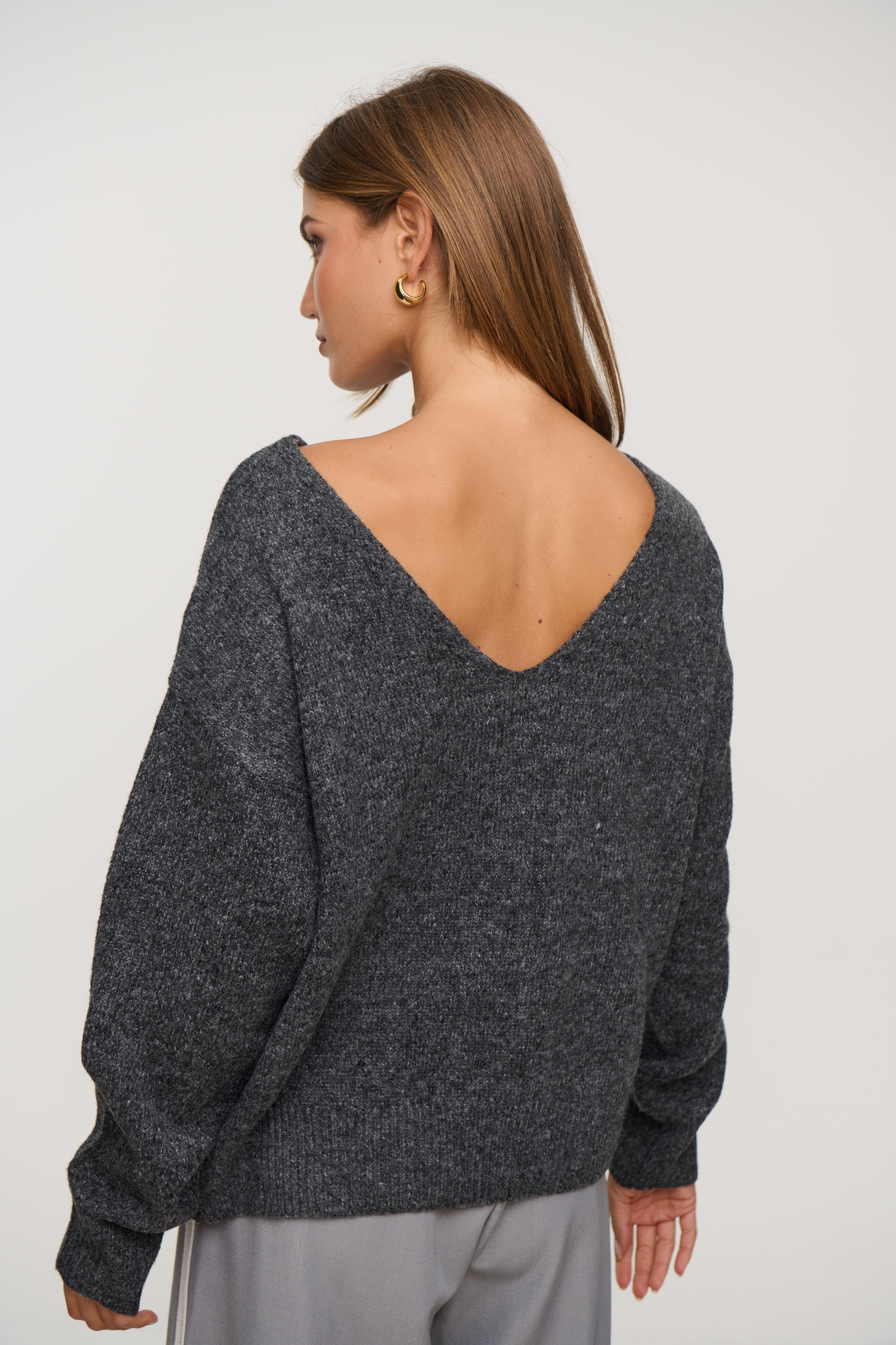Jaymes V-Back Sweater Dark Grey