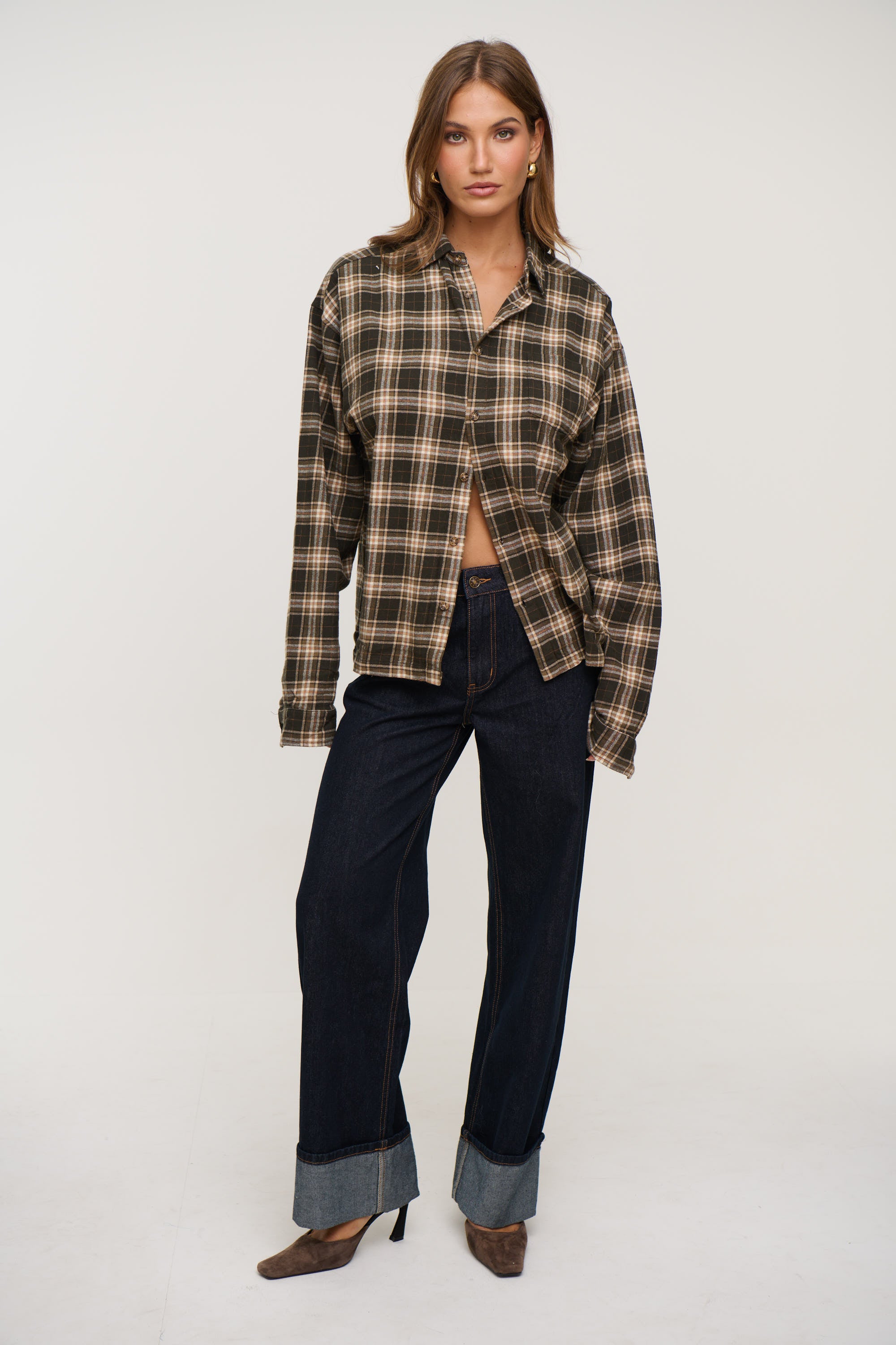 Unisex Brooklyn Check Shirt Brown