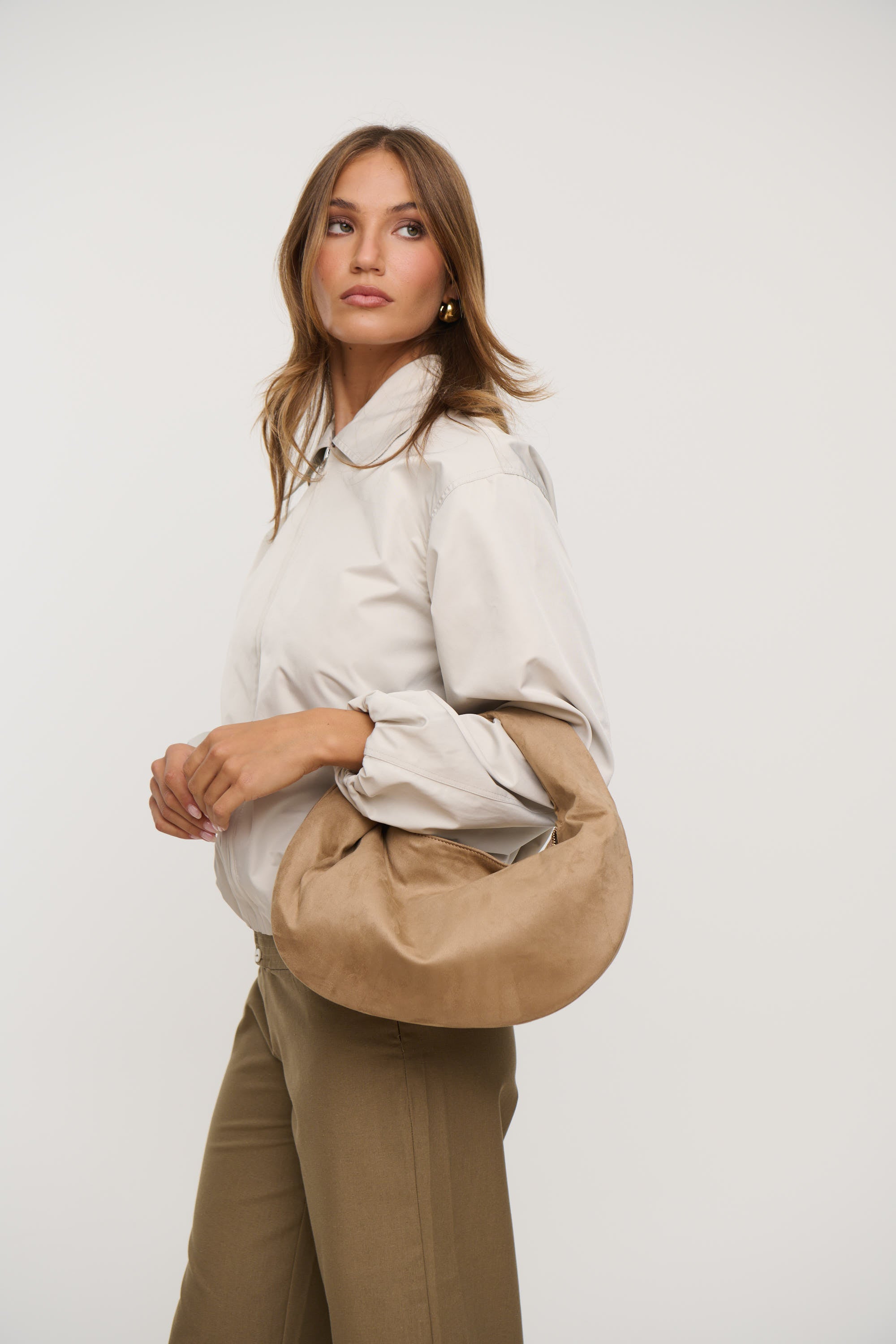Elena Handle Bag Stone Suede