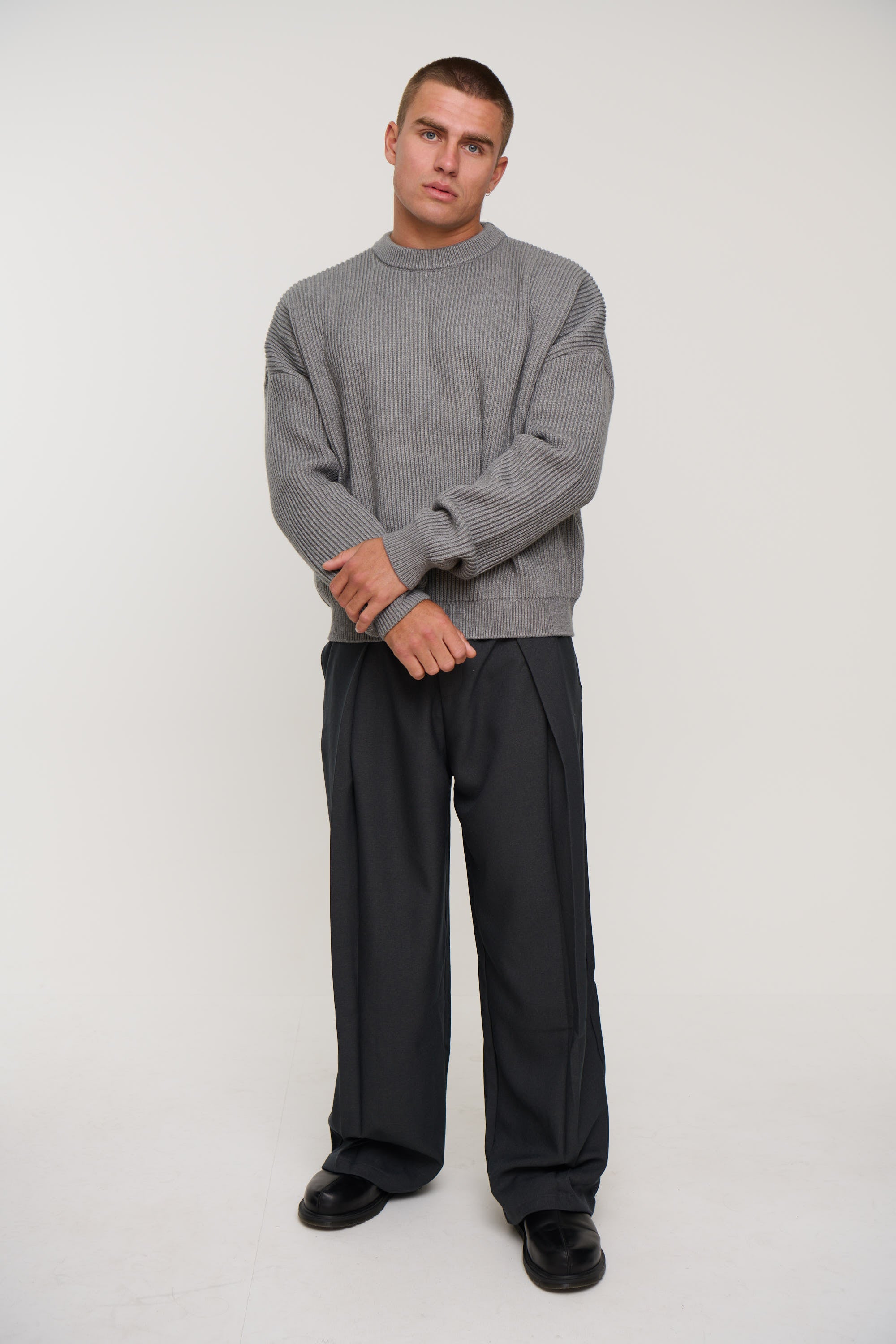 Drop Sleeve Heavy Knit Light Grey