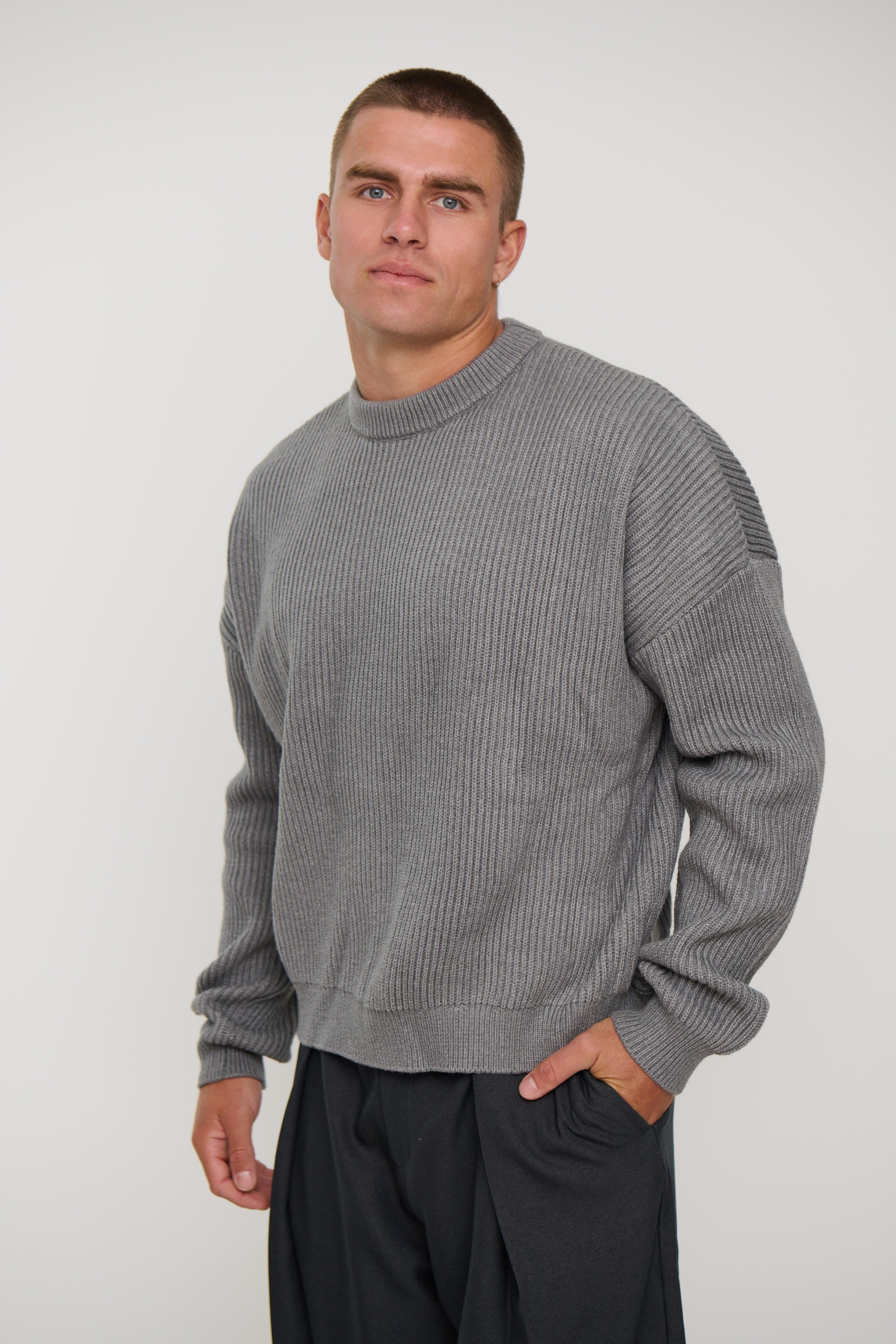 Drop Sleeve Heavy Knit Light Grey