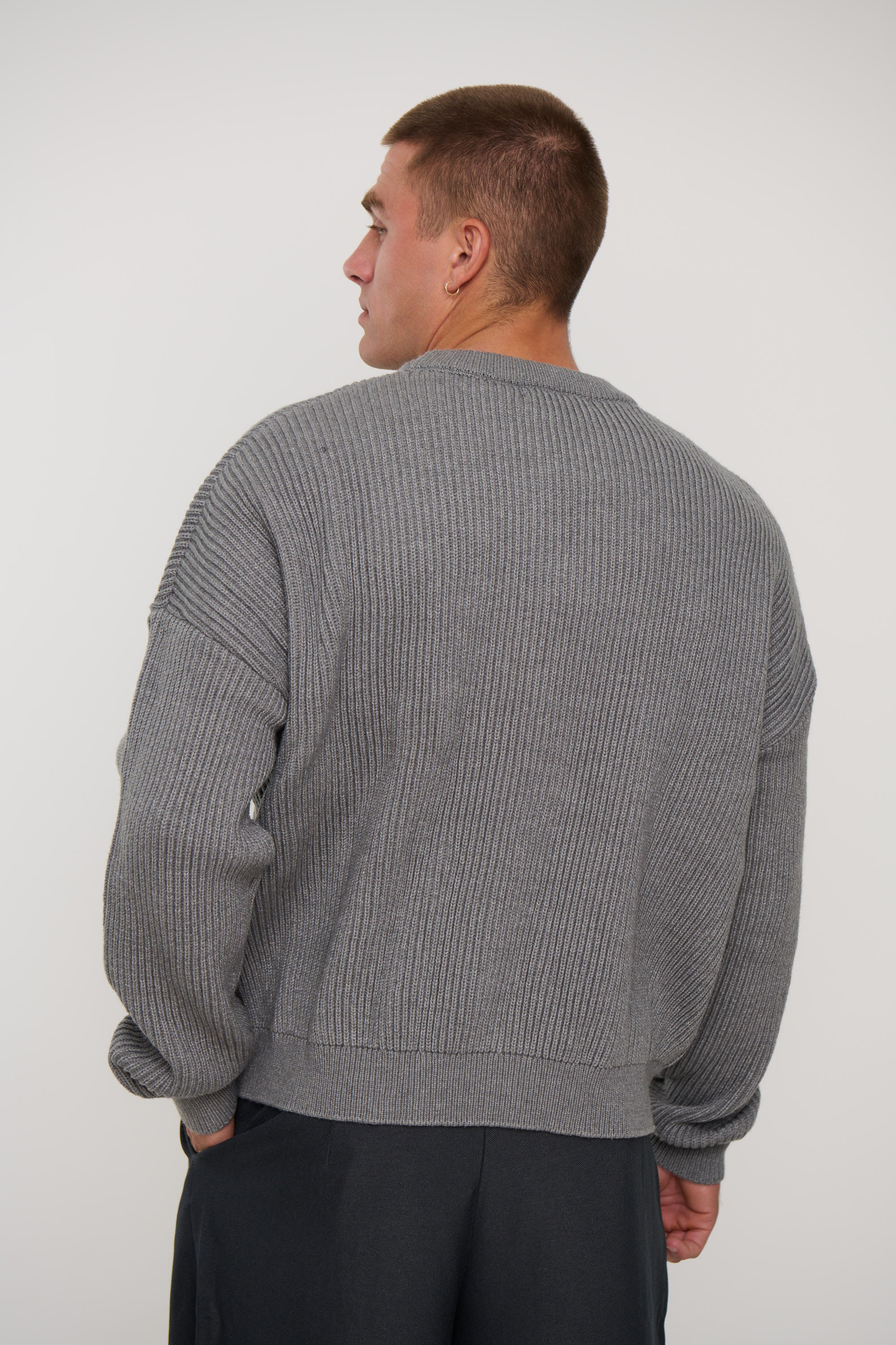 Drop Sleeve Heavy Knit Light Grey