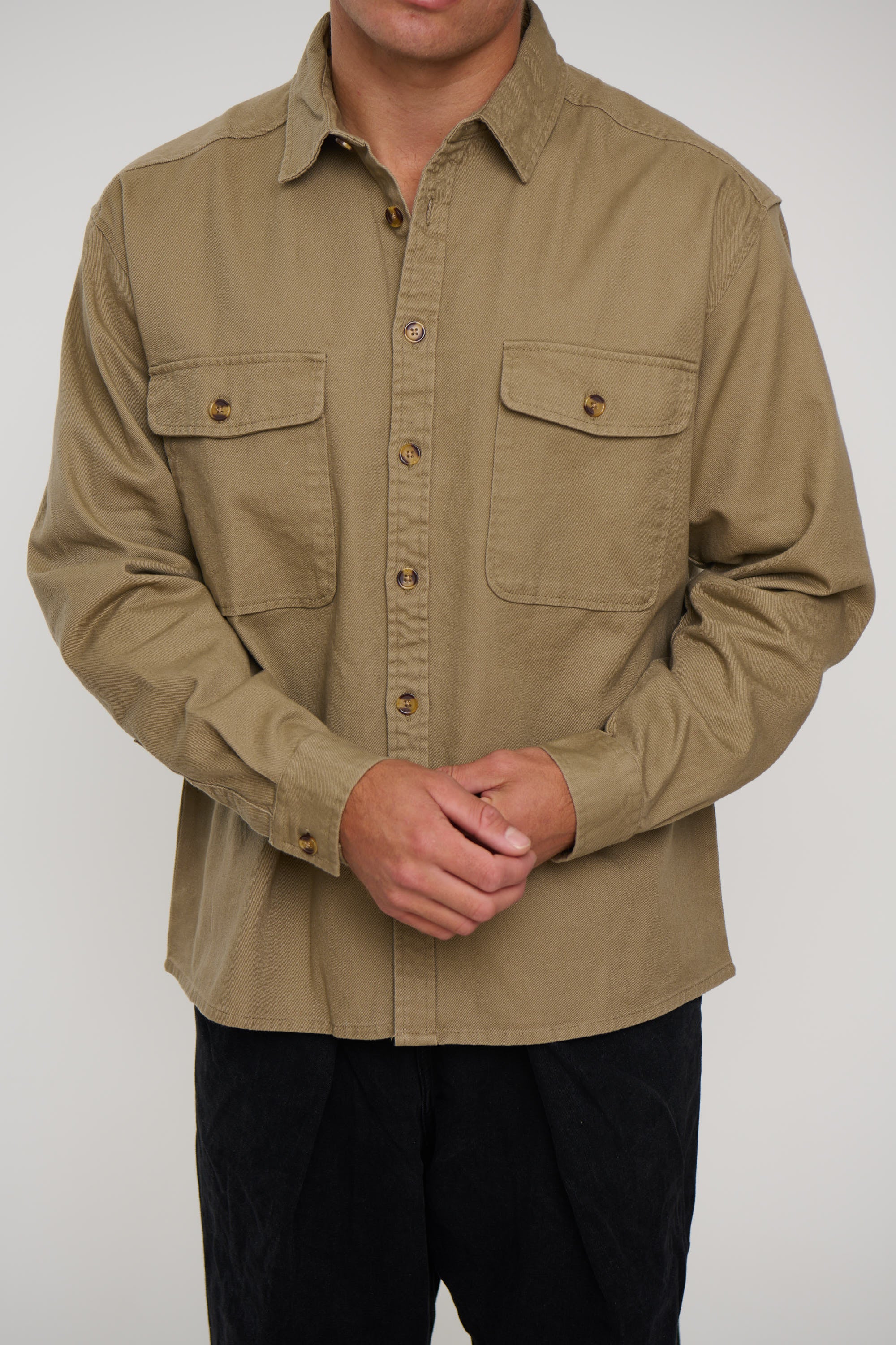 Mike Cotton Drill Shacket Khaki