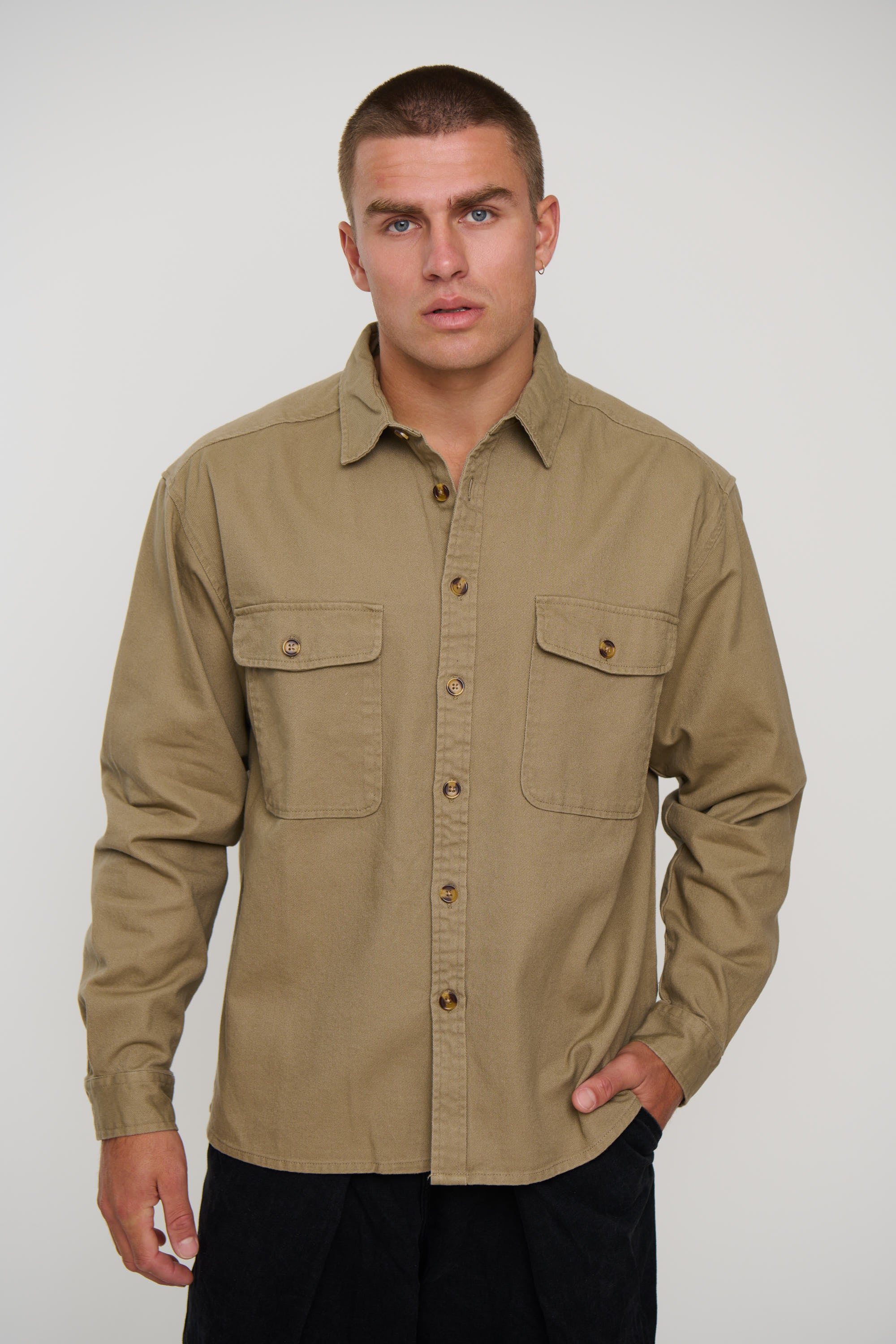 Mike Cotton Drill Shacket Khaki