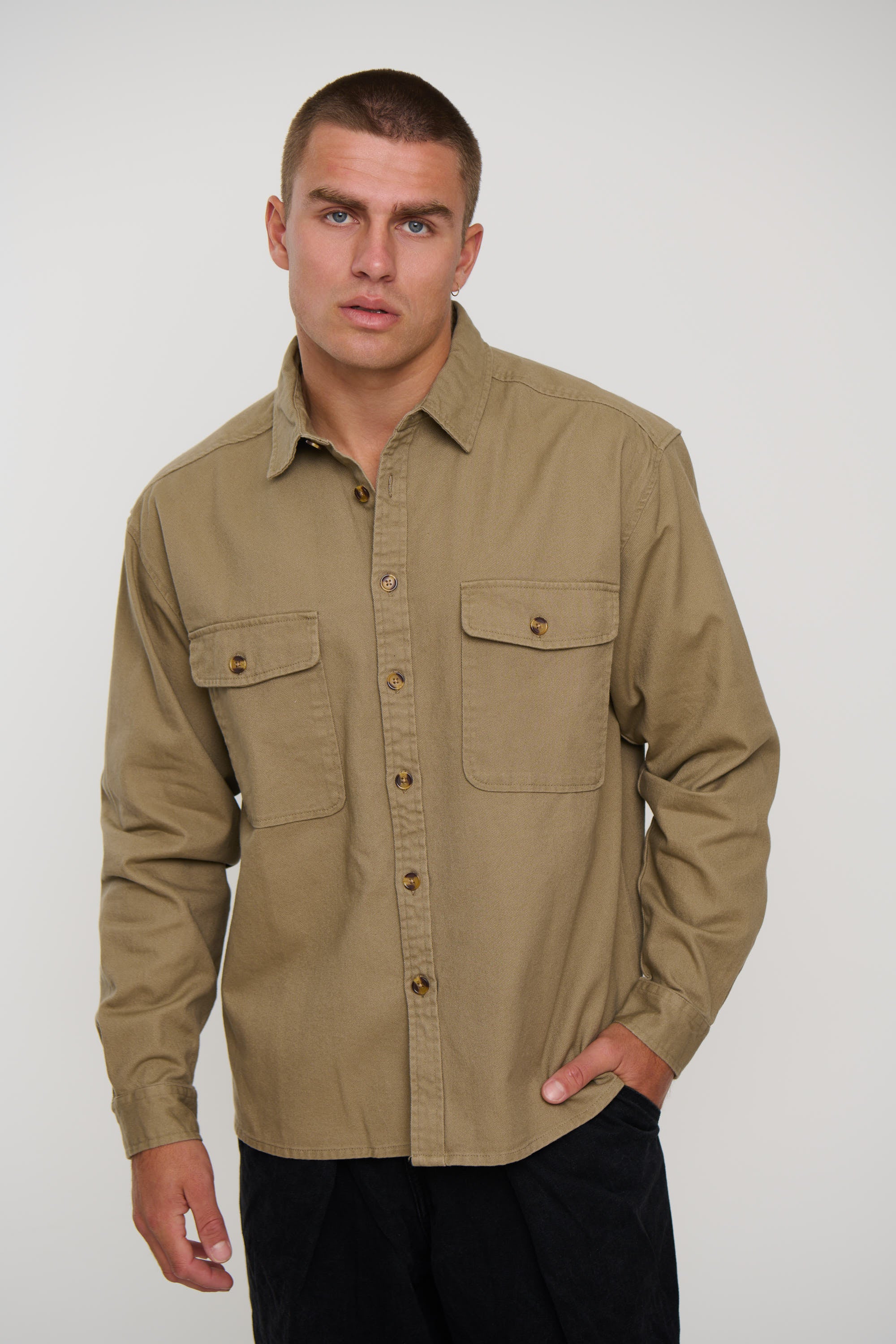 Mike Cotton Drill Shacket Khaki