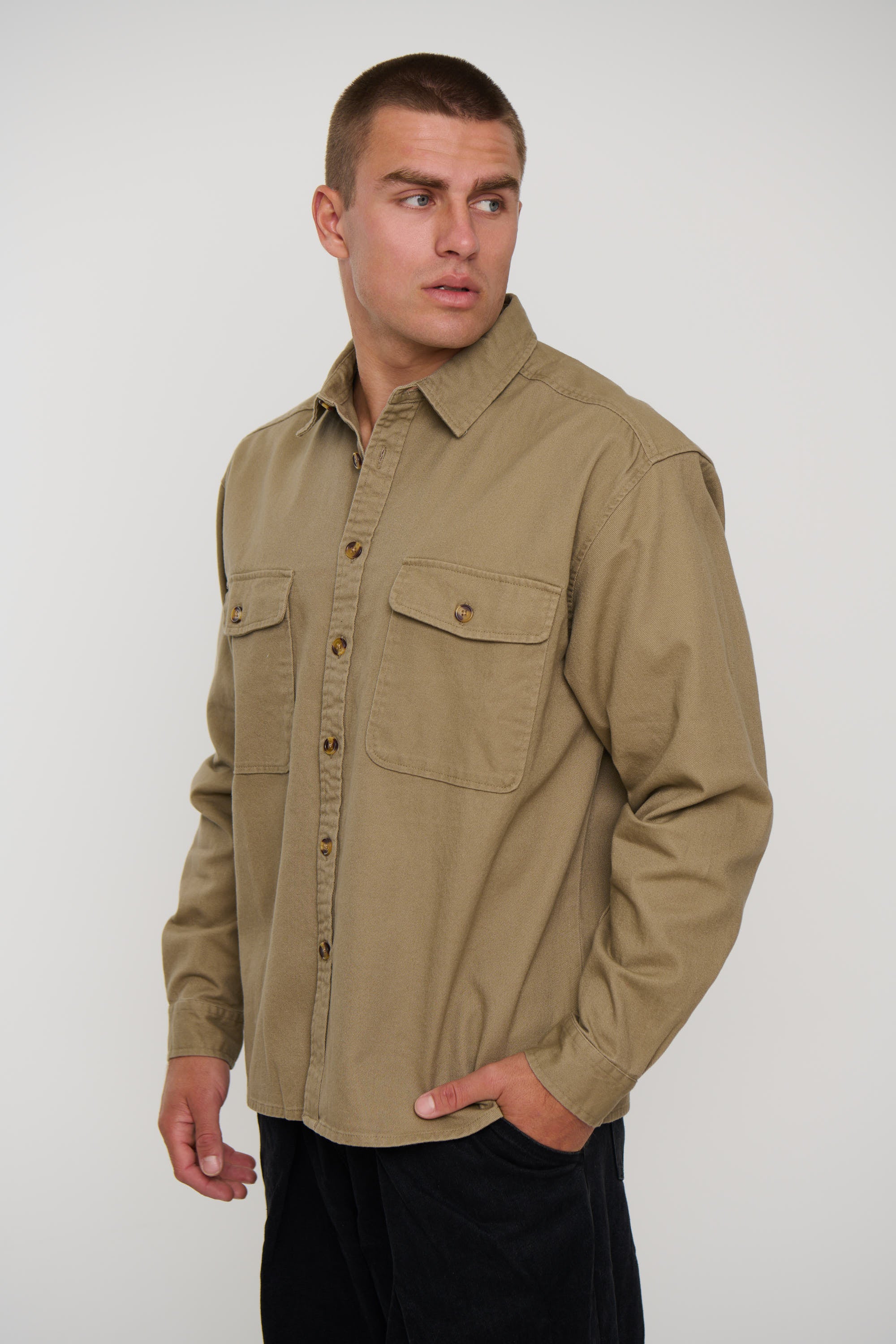 Mike Cotton Drill Shacket Khaki