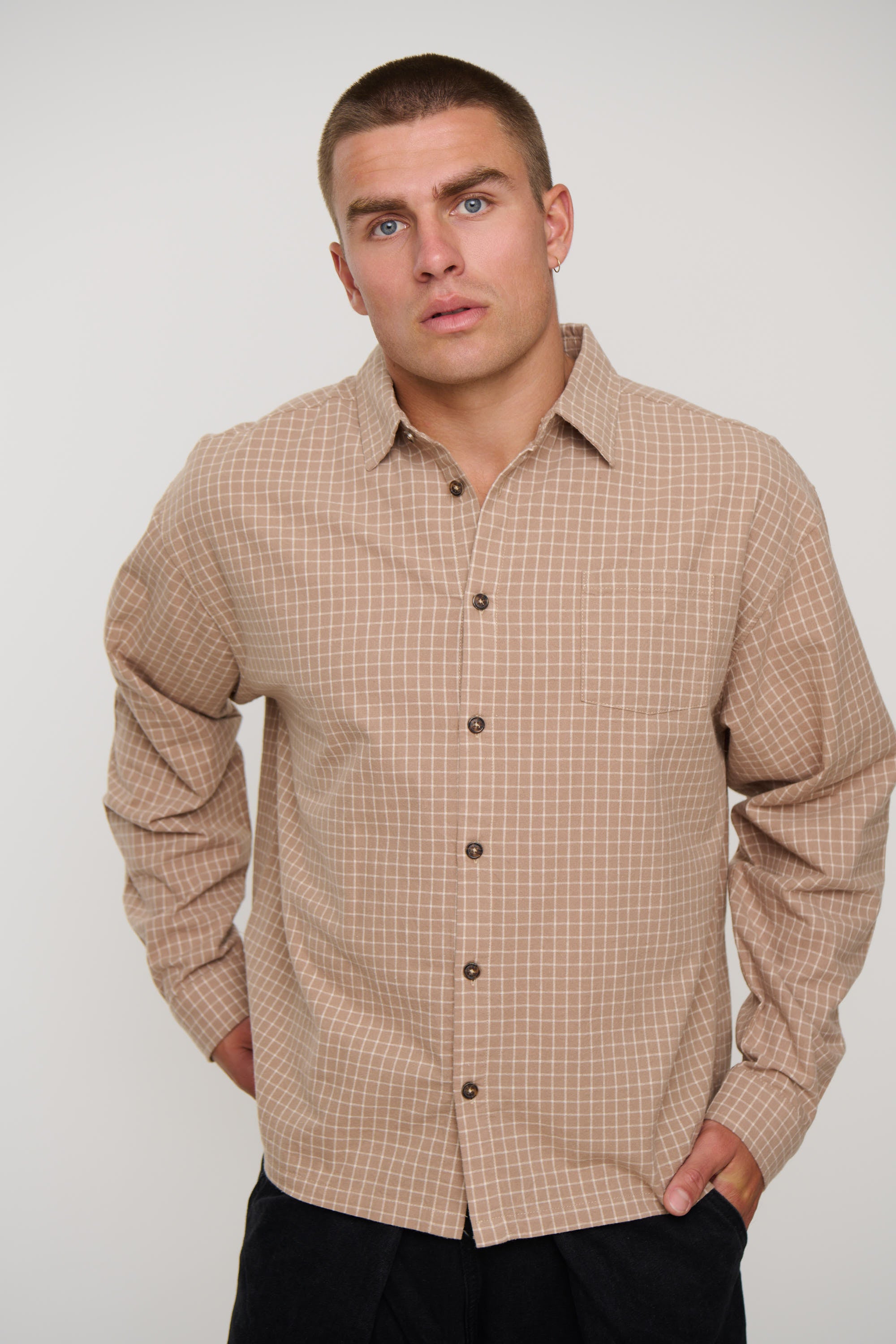 NTH Long Sleeve Check Shirt Sand