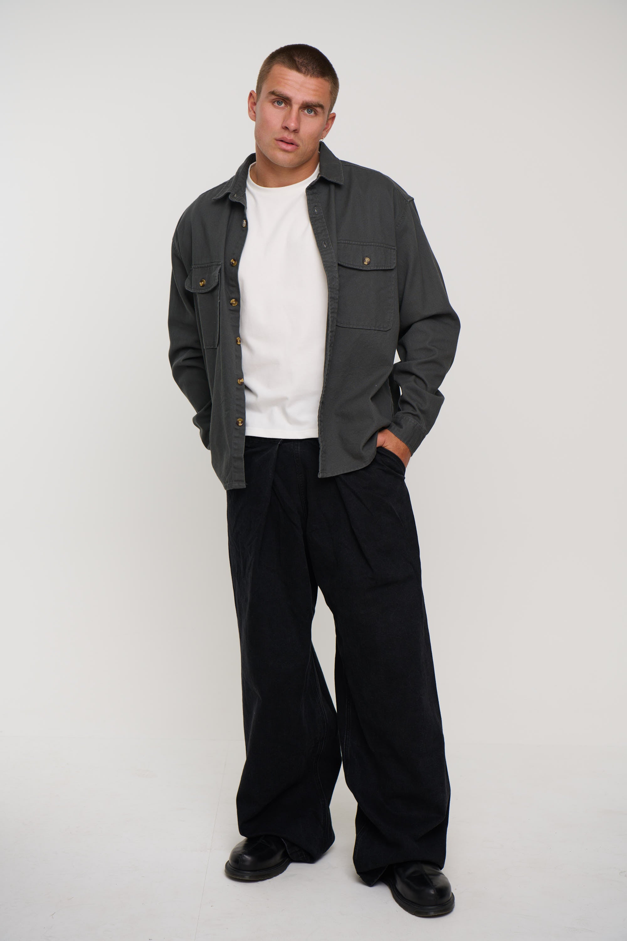 Mike Cotton Drill Shacket Charcoal