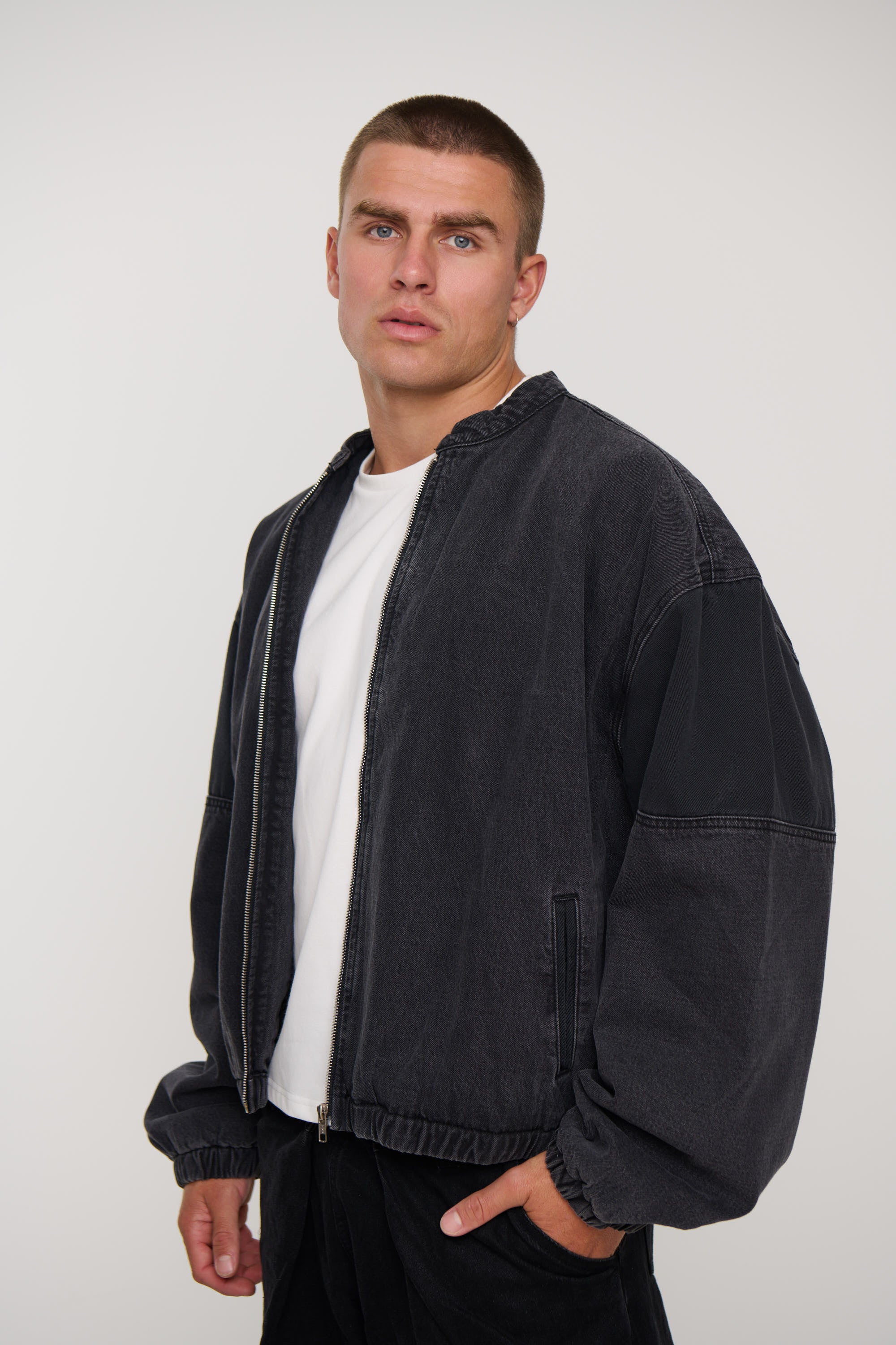 Panelled Denim Bomber Black