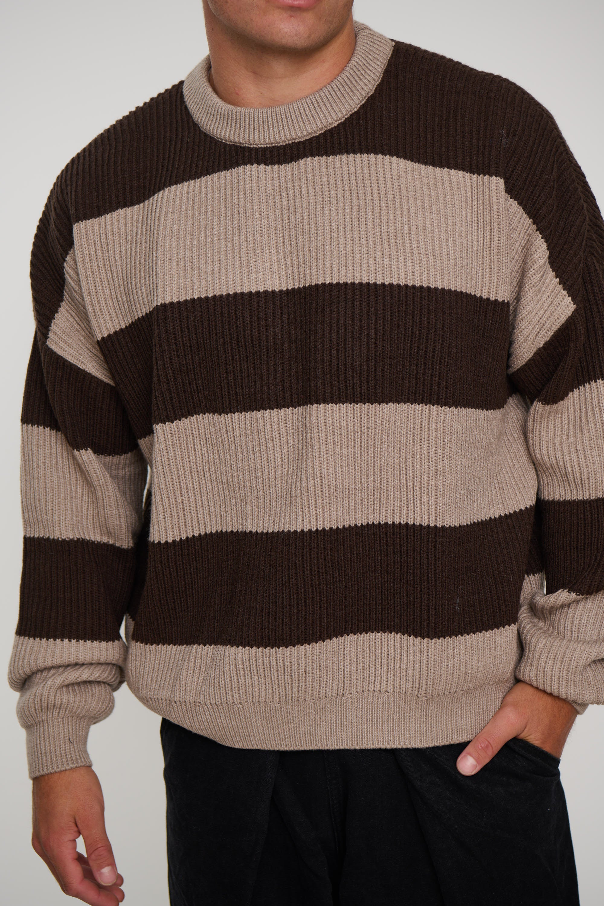 Drop Sleeve Heavy Knit Choc Stripe