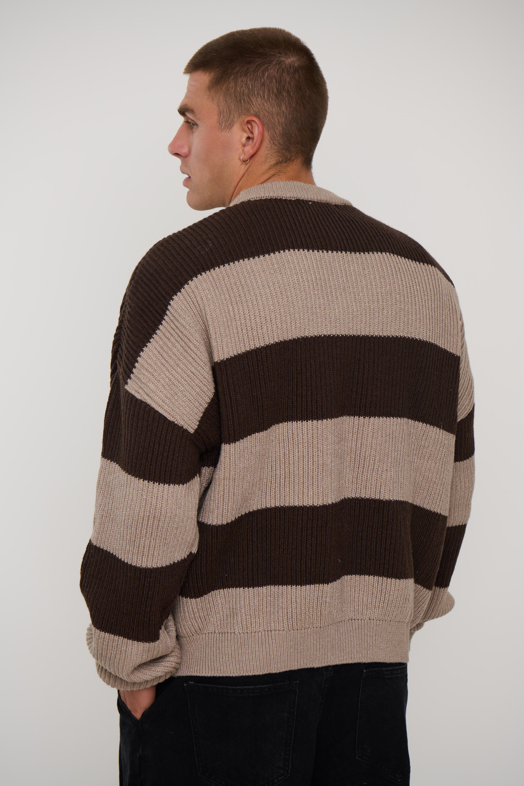 Drop Sleeve Heavy Knit Choc Stripe