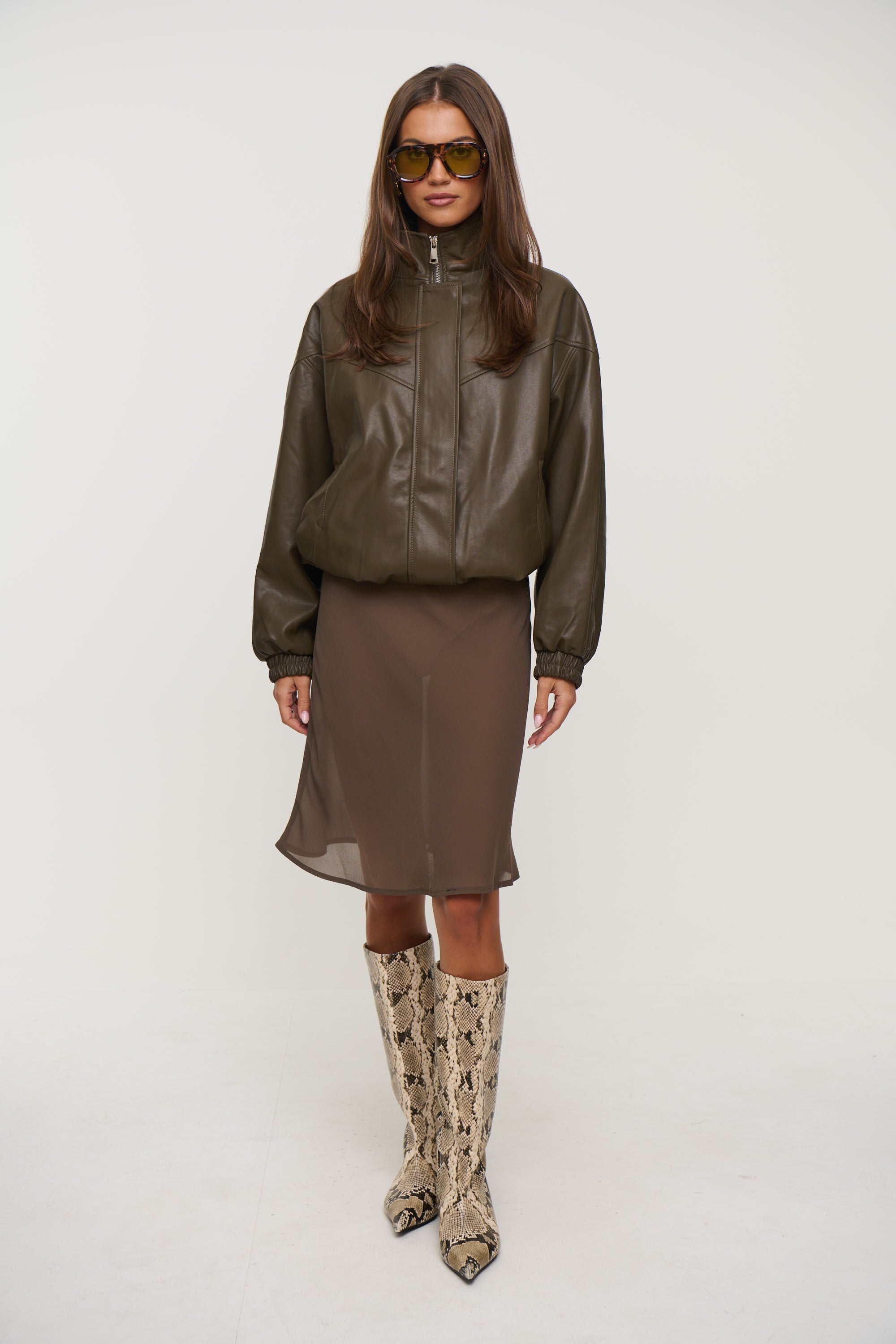 Harper High Collar Bomber Olive