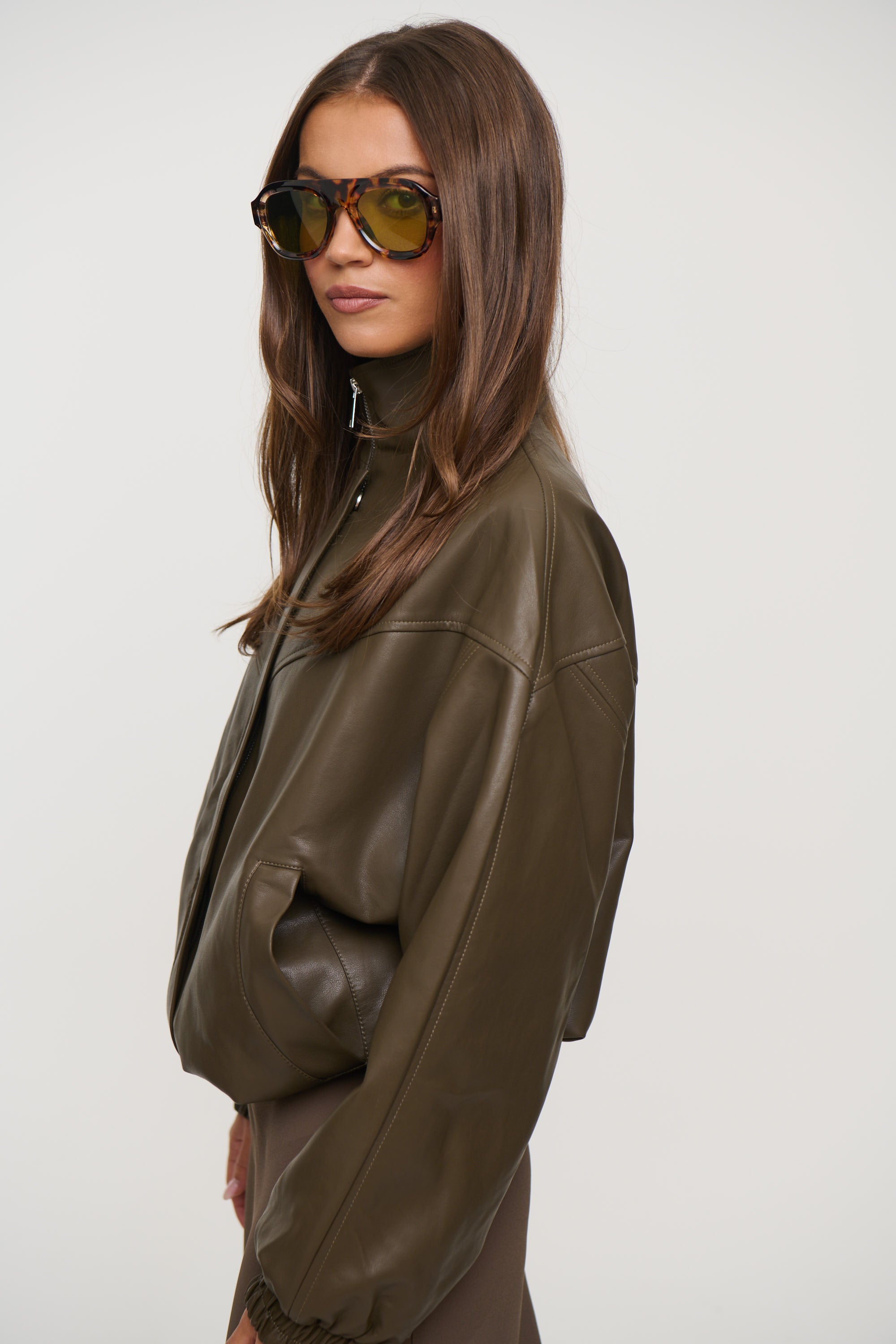 Harper High Collar Bomber Olive
