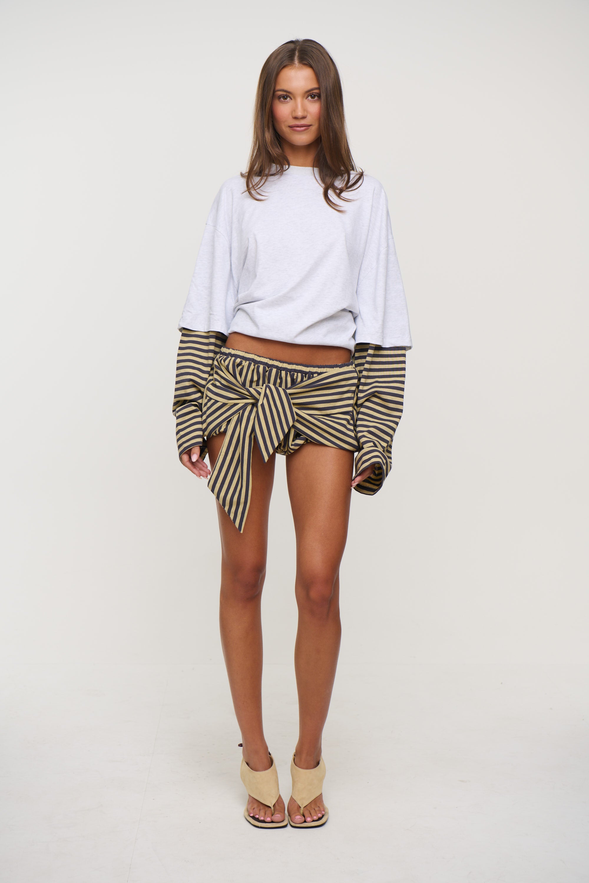 Bloom Bubble Skort Beige Stripe
