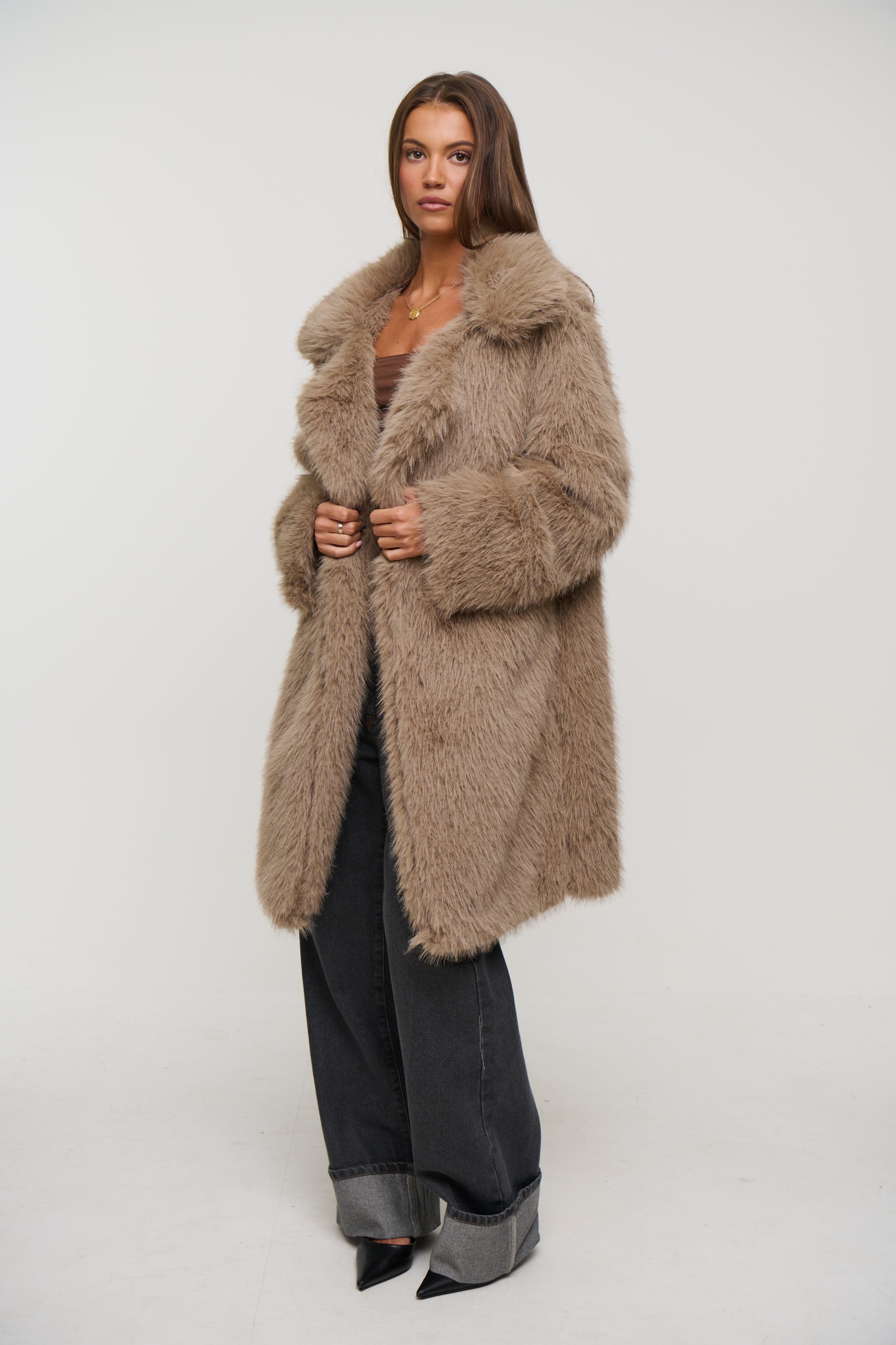 Marli Faux Fur Coat Latte