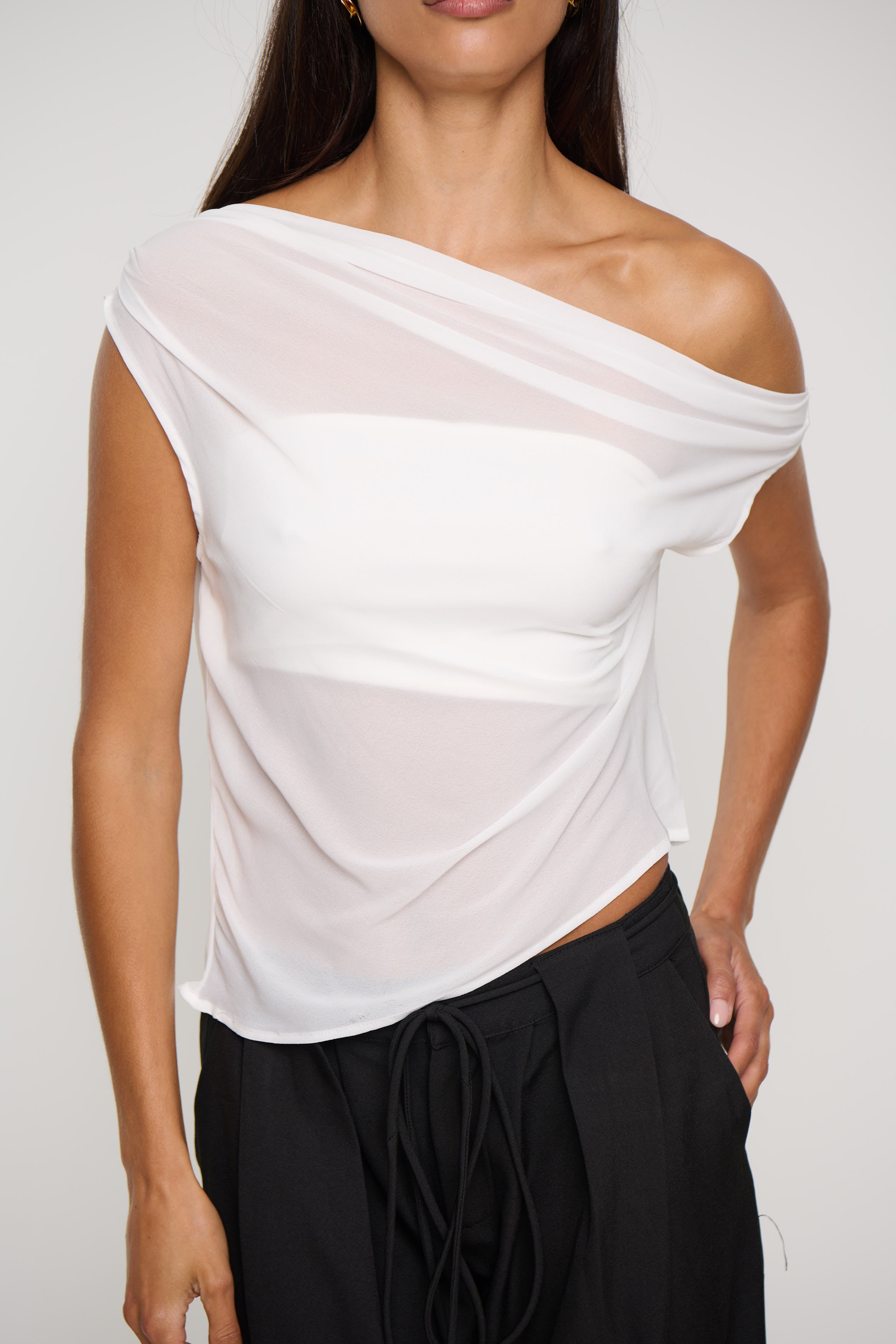 Marisa Off Shoulder Cowl Top Off White