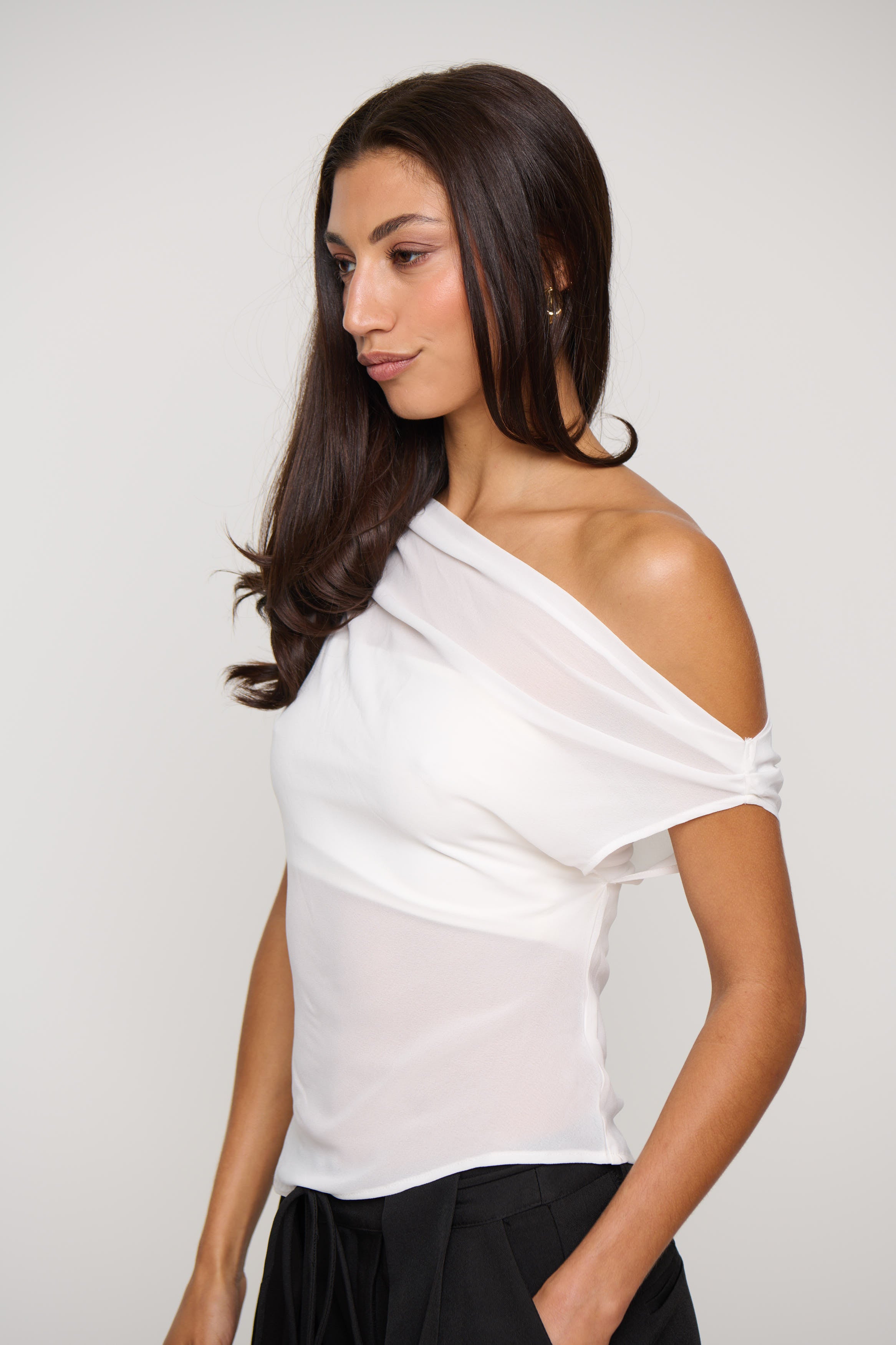 Marisa Off Shoulder Cowl Top Off White