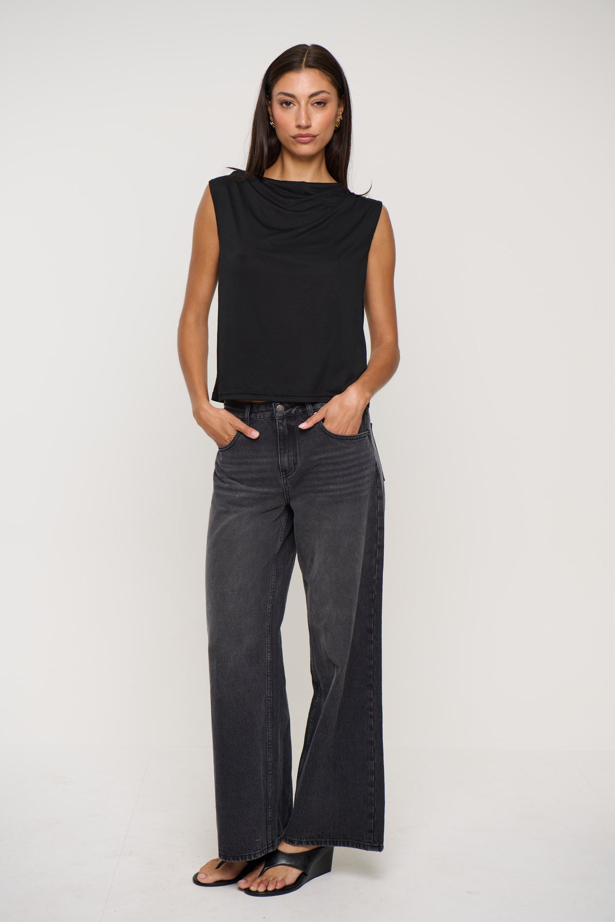 Micah Drape Back Top Black