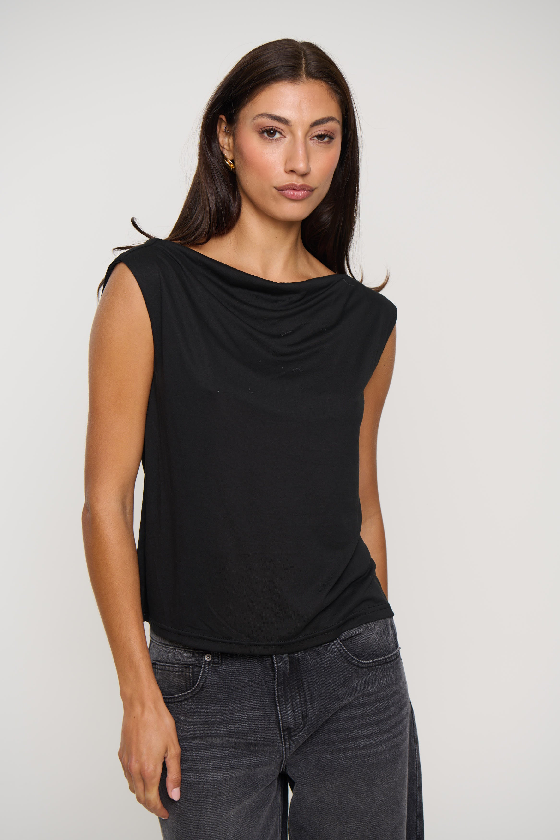 Micah Drape Back Top Black
