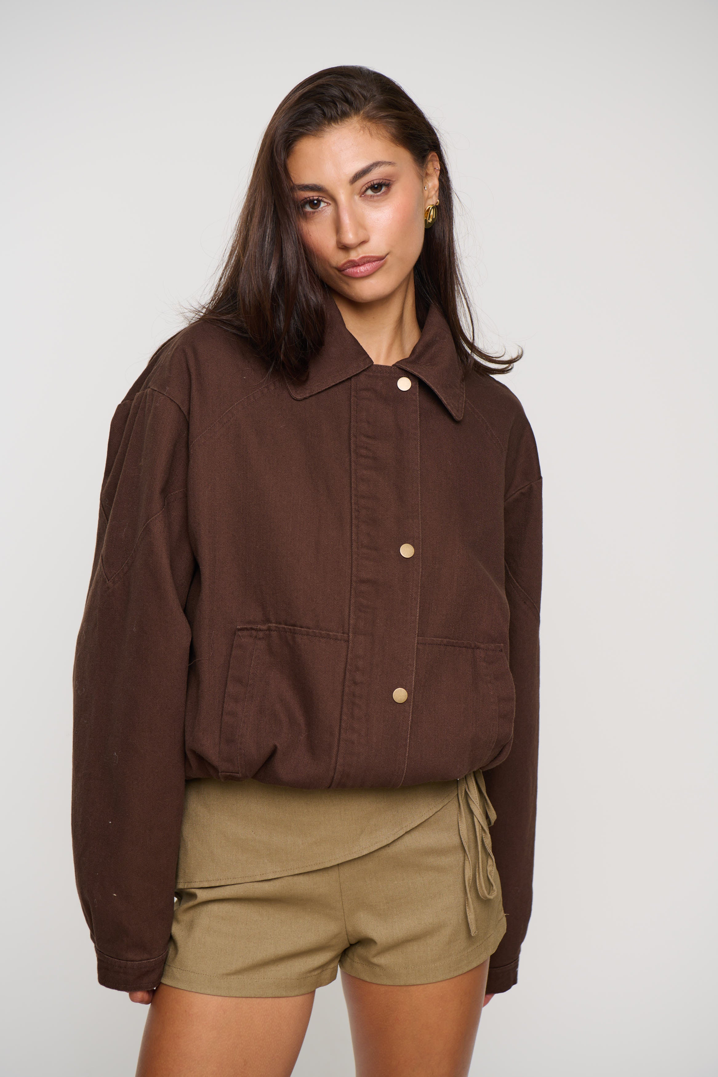 Jorja Denim Bomber Jacket Choc