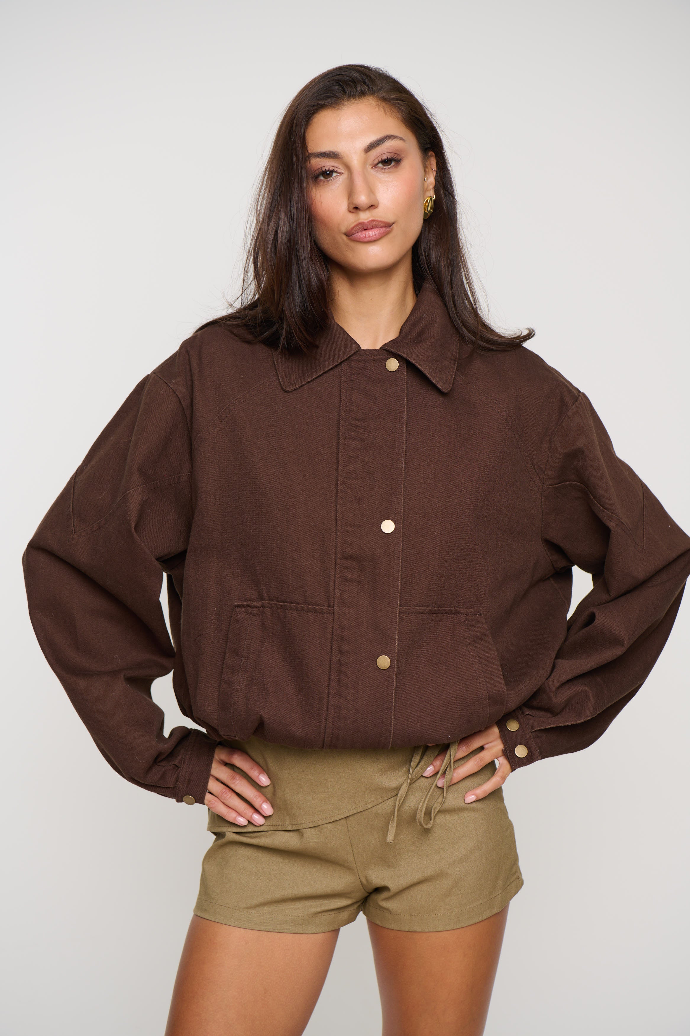 Jorja Denim Bomber Jacket Choc