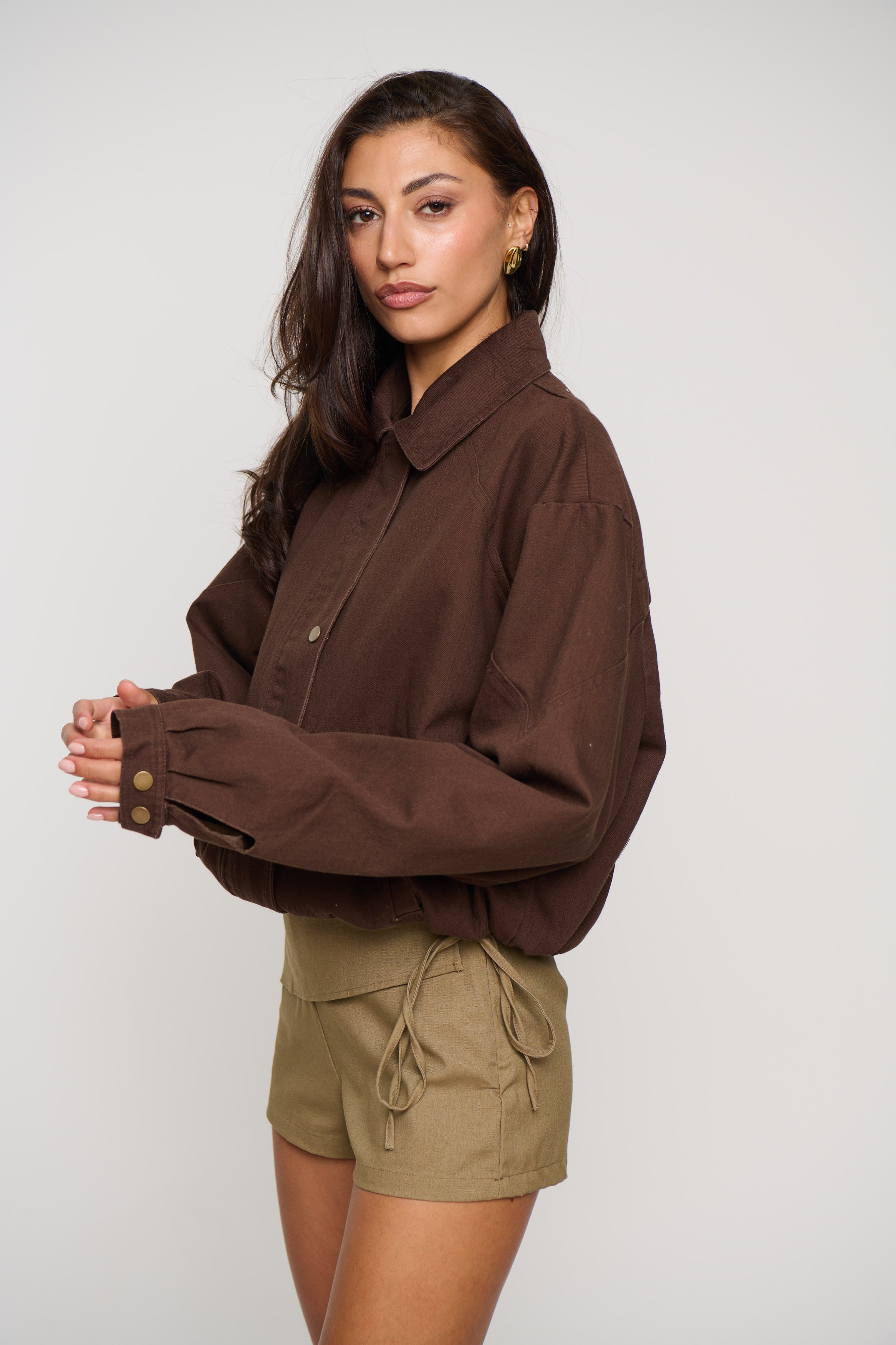 Jorja Denim Bomber Jacket Choc