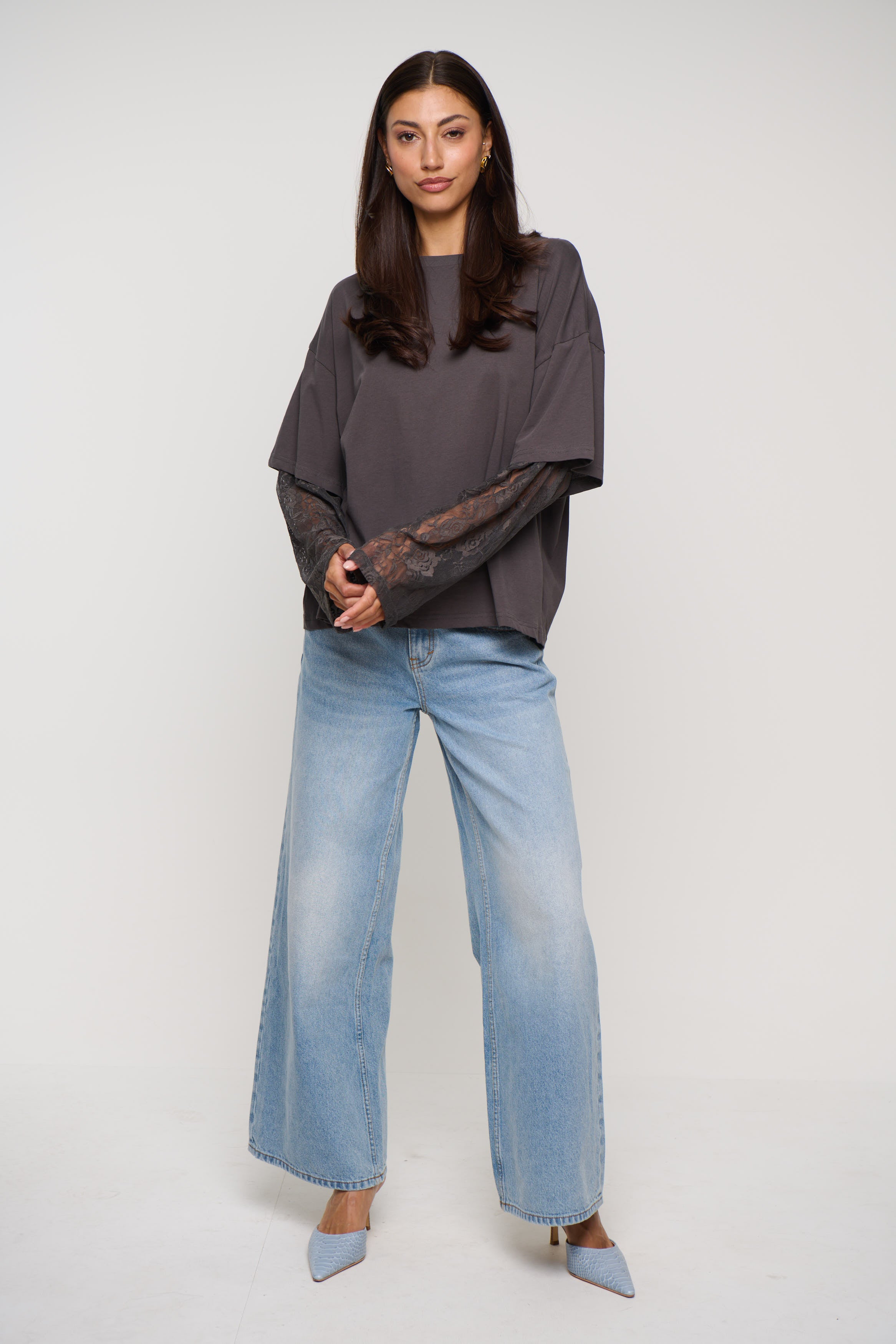 Francesca Lace Tee Dark Grey