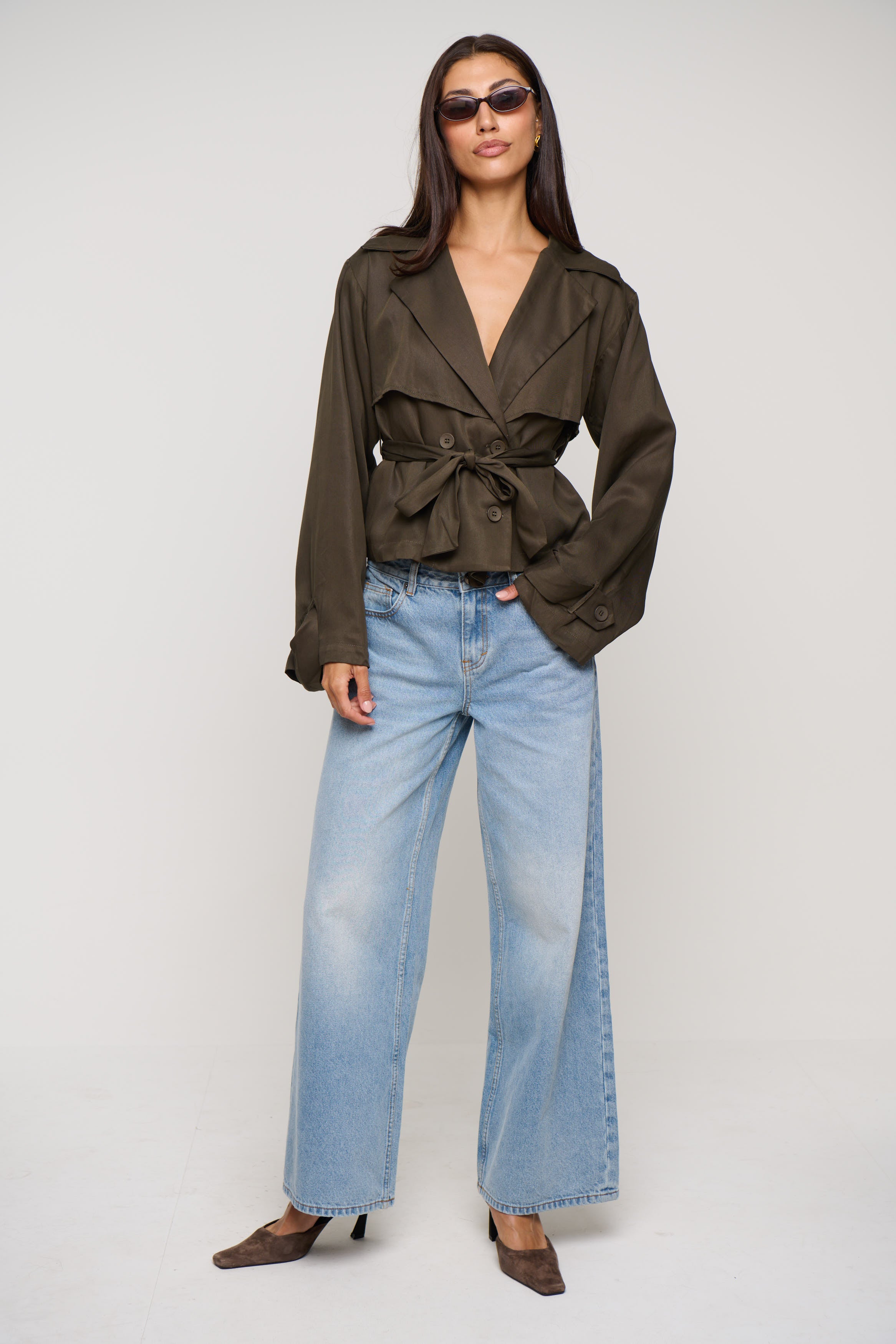 Lenore Cropped Trench Olive