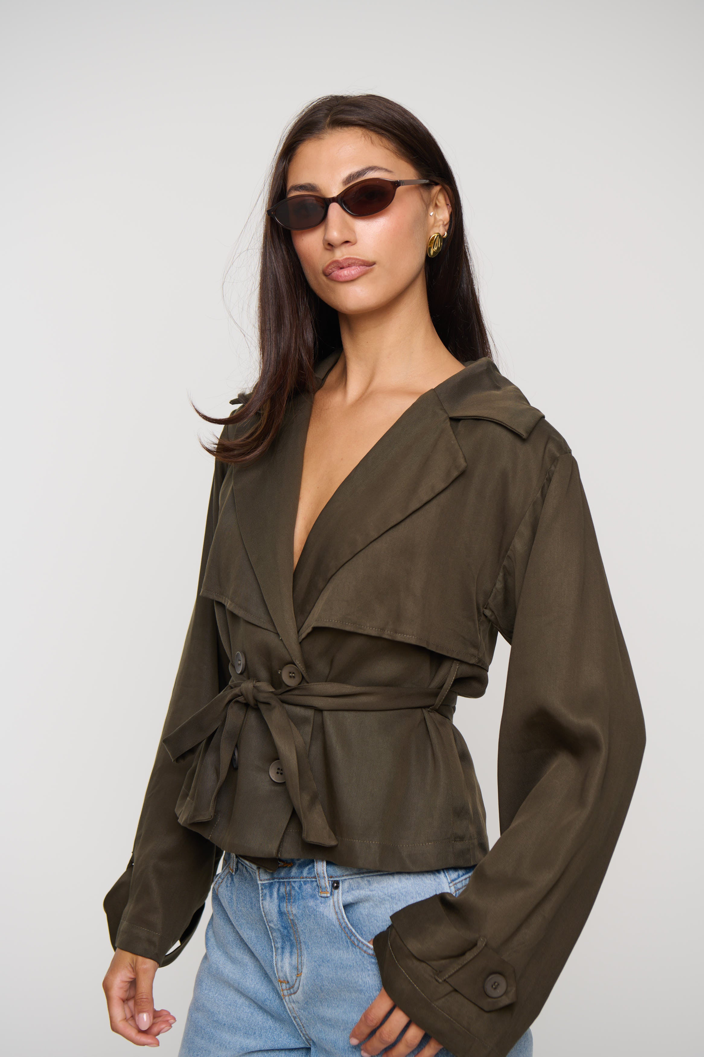 Lenore Cropped Trench Olive