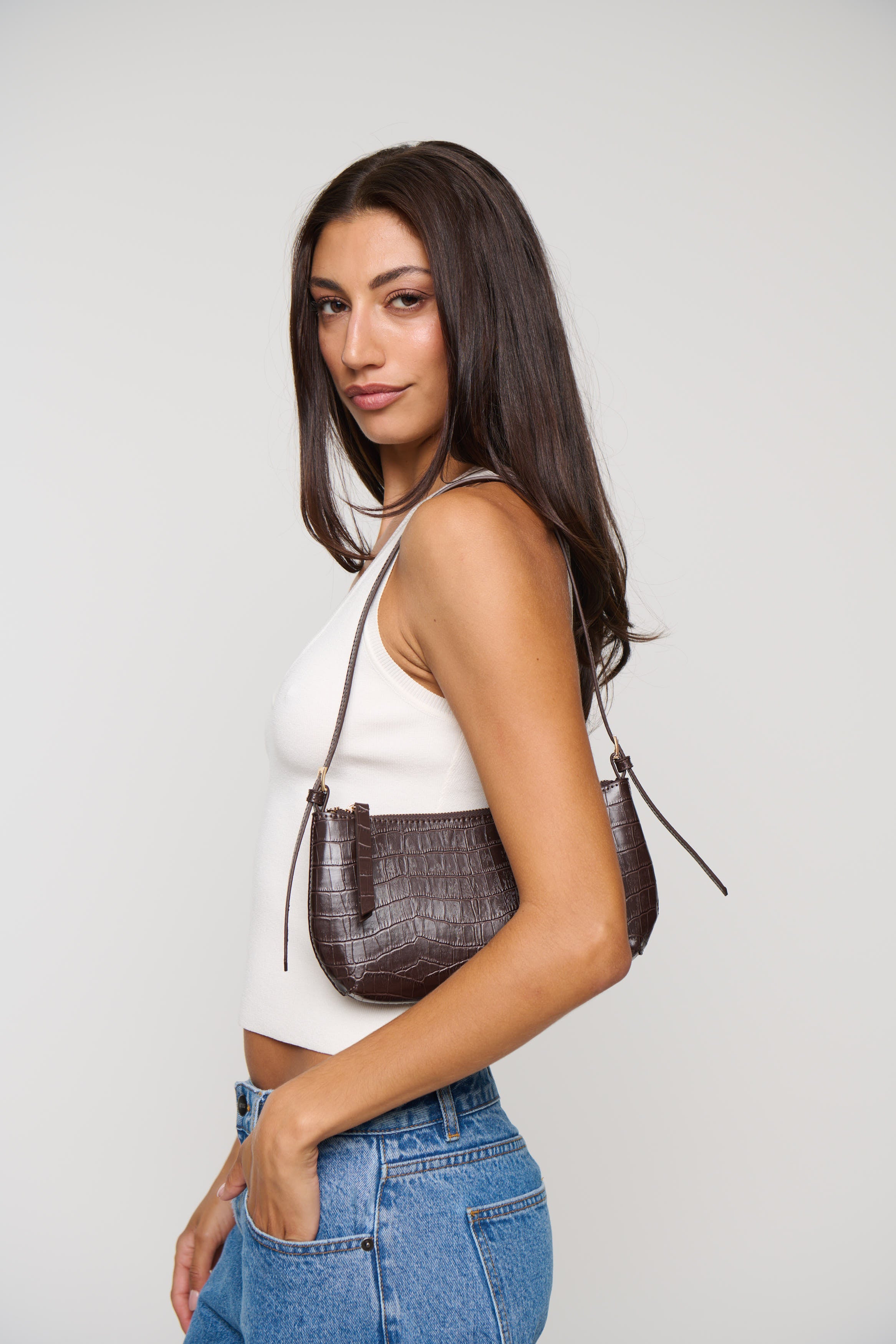 Elizabeth Shoulder Bag Chocolate Croc