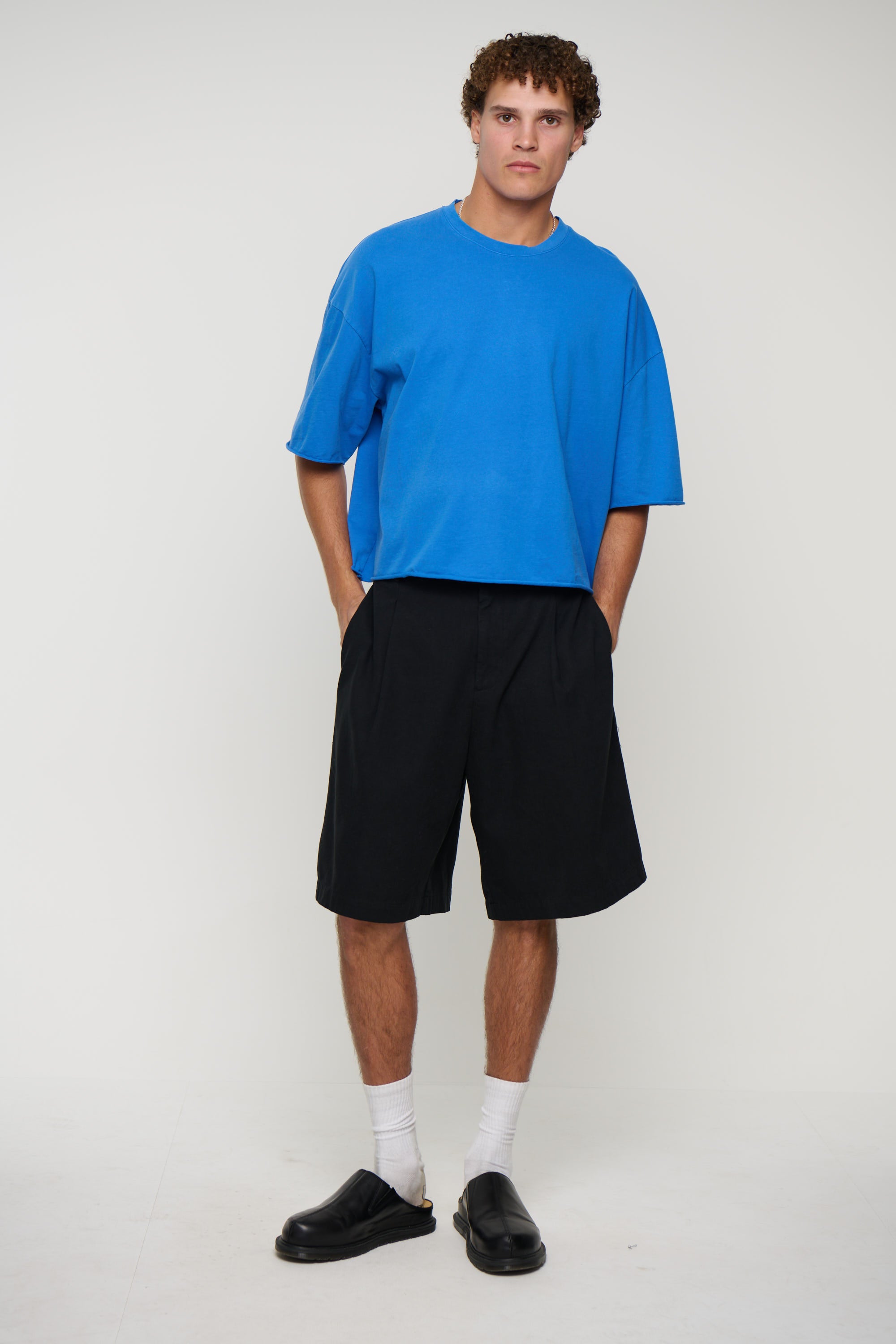 Baggy Cotton Pleat Short Black