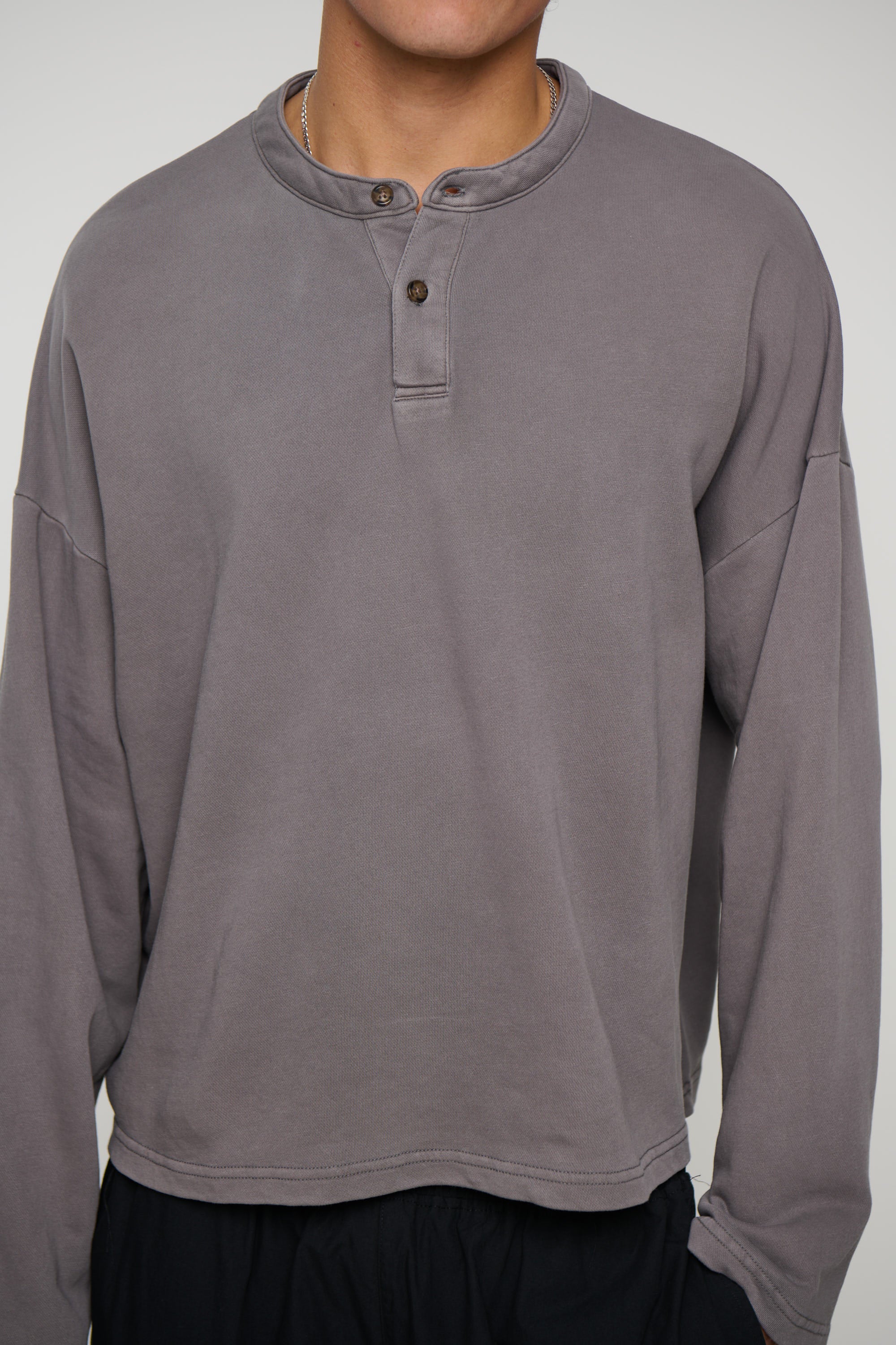 Fleece Crop Henley Charcoal