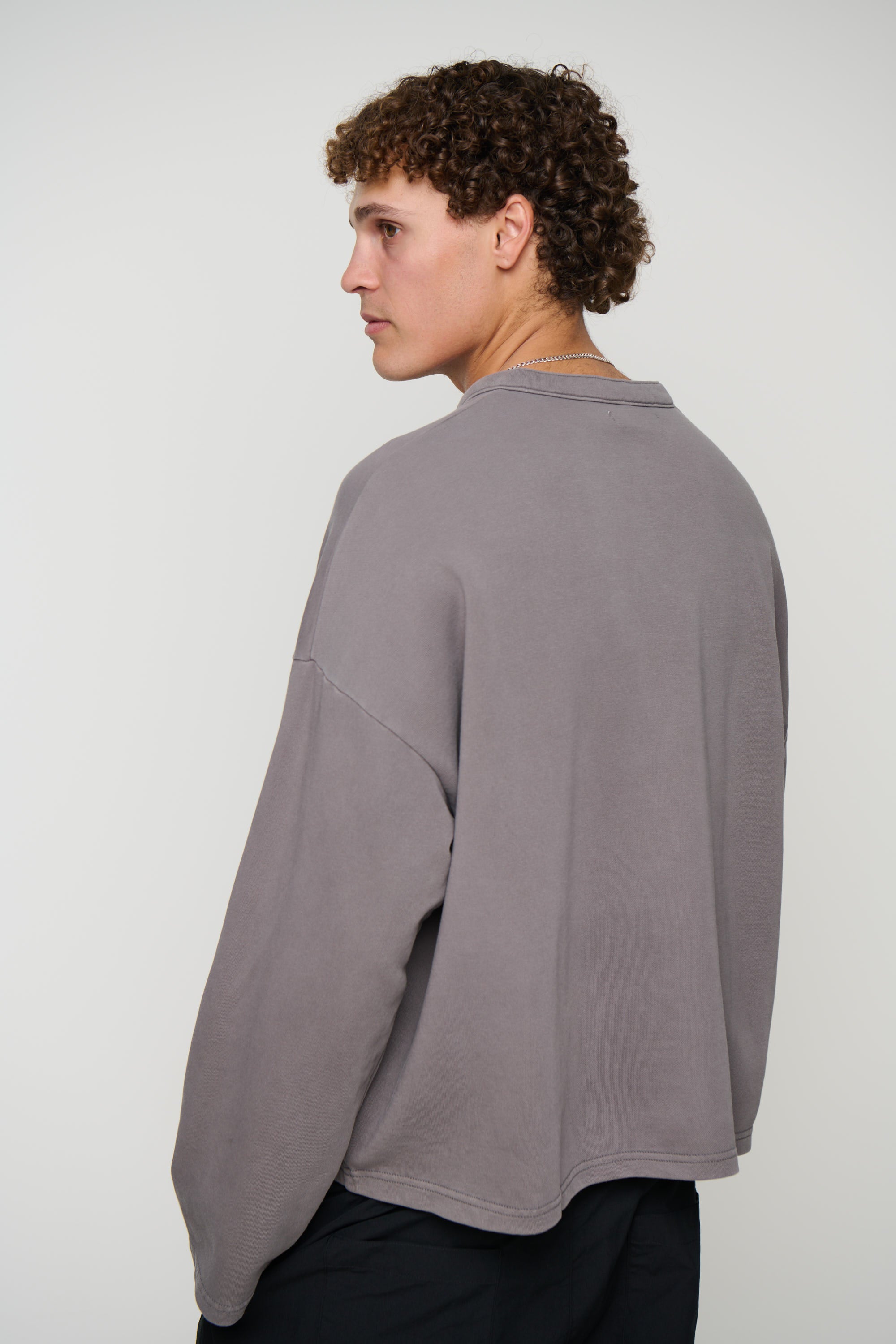 Fleece Crop Henley Charcoal