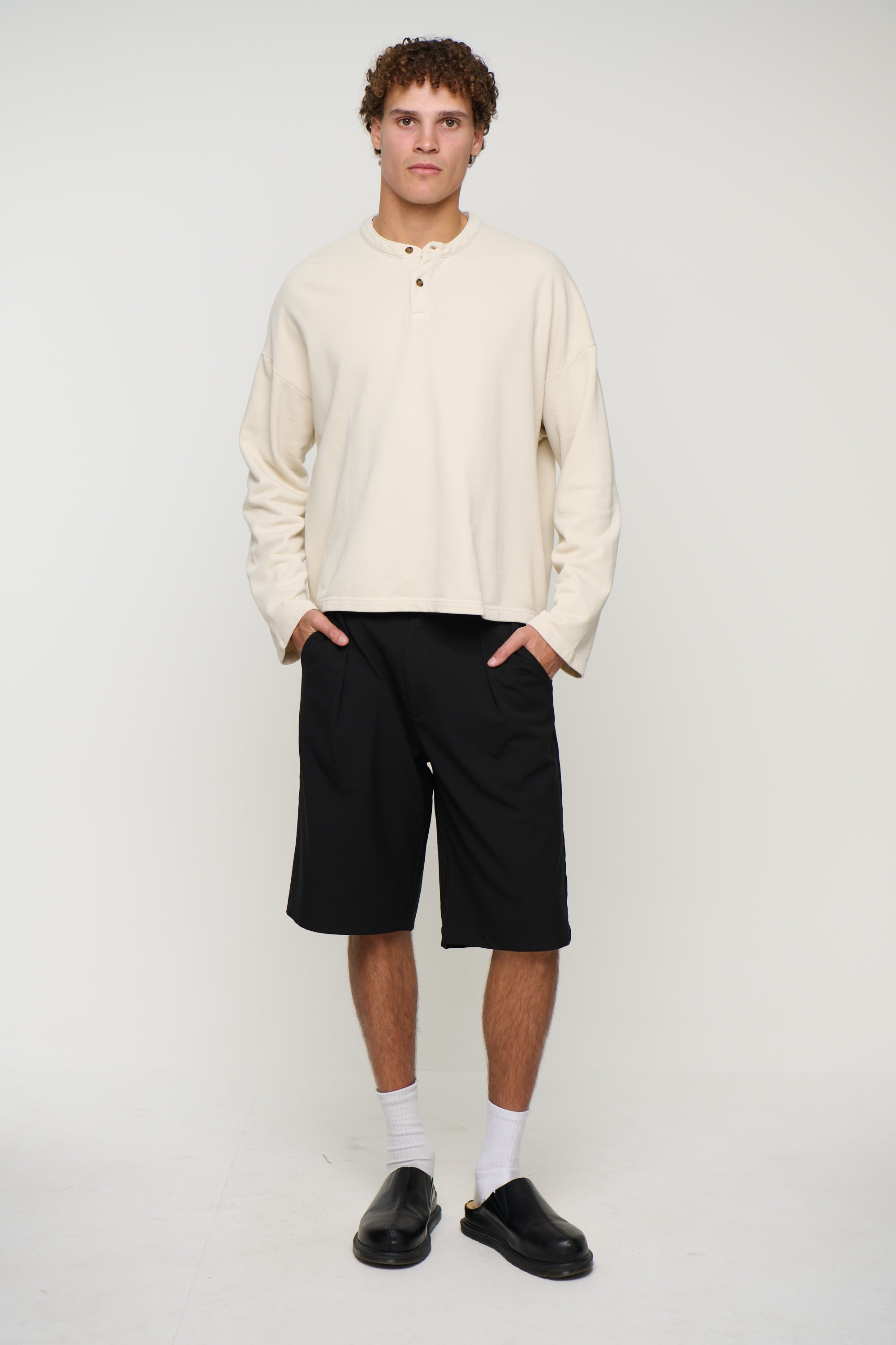 Fleece Crop Henley Ivory